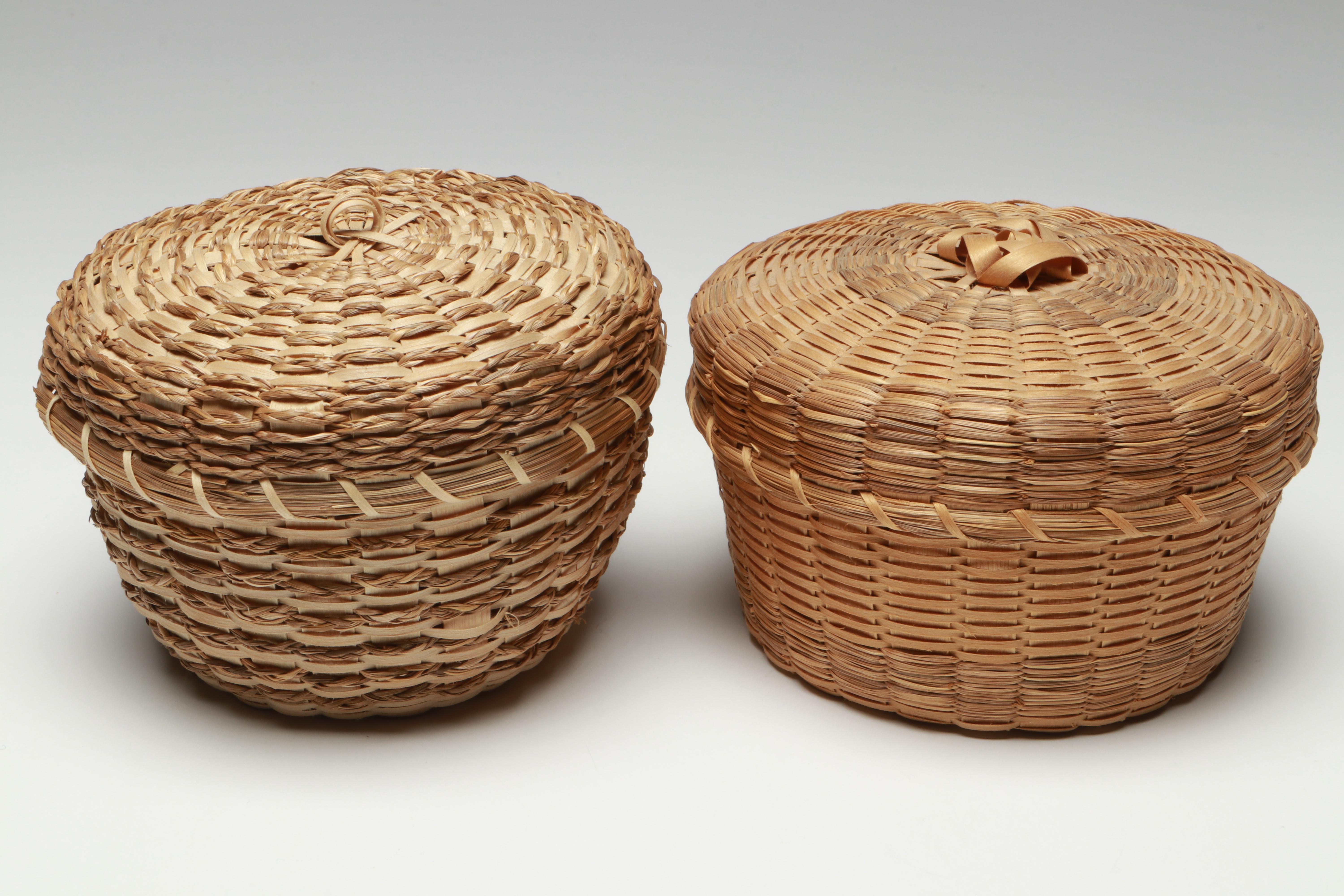 Mohawk Artisan Crafted Black Ash Corn Washing Basket and Lidded Baskets