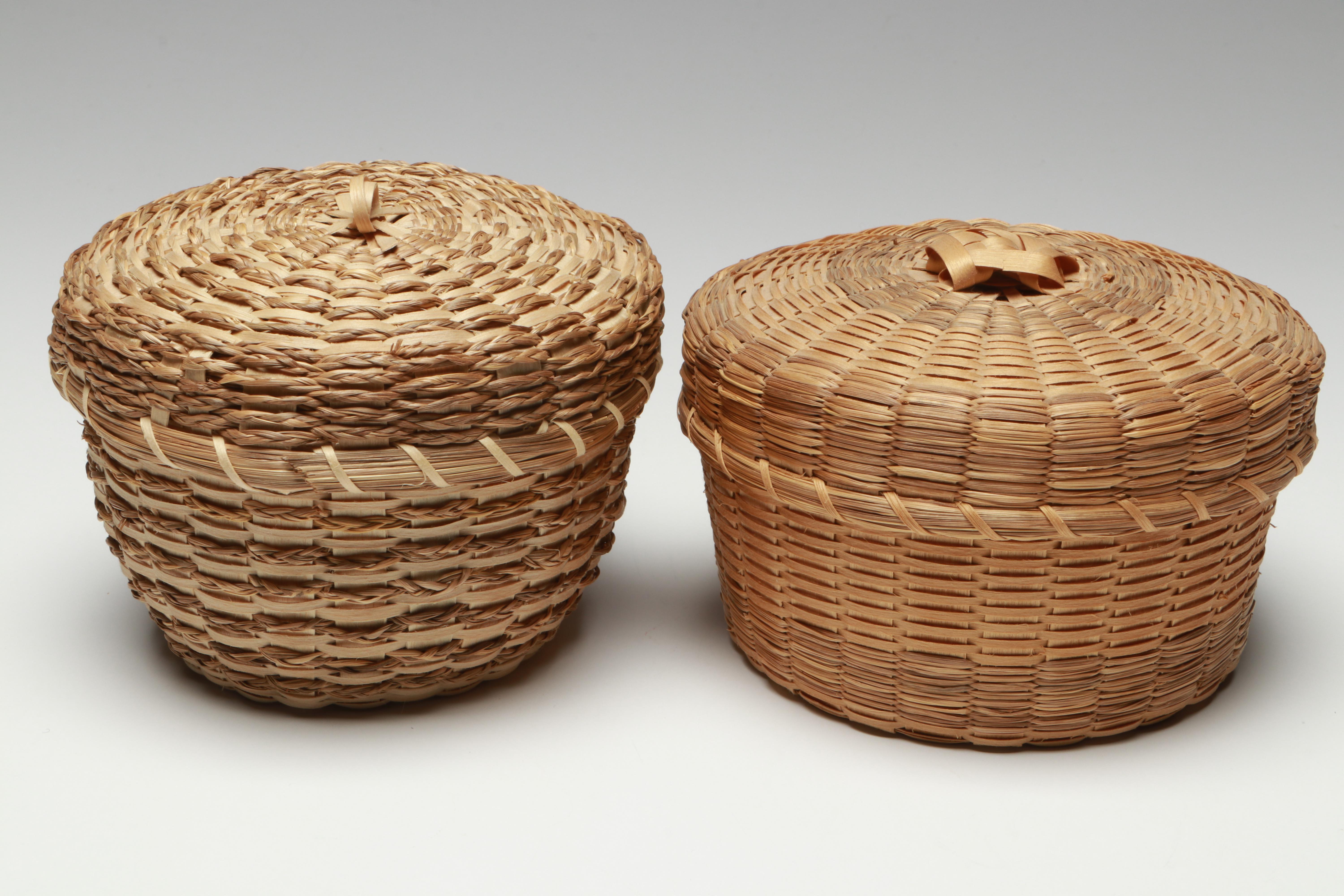 Mohawk Artisan Crafted Black Ash Corn Washing Basket and Lidded Baskets
