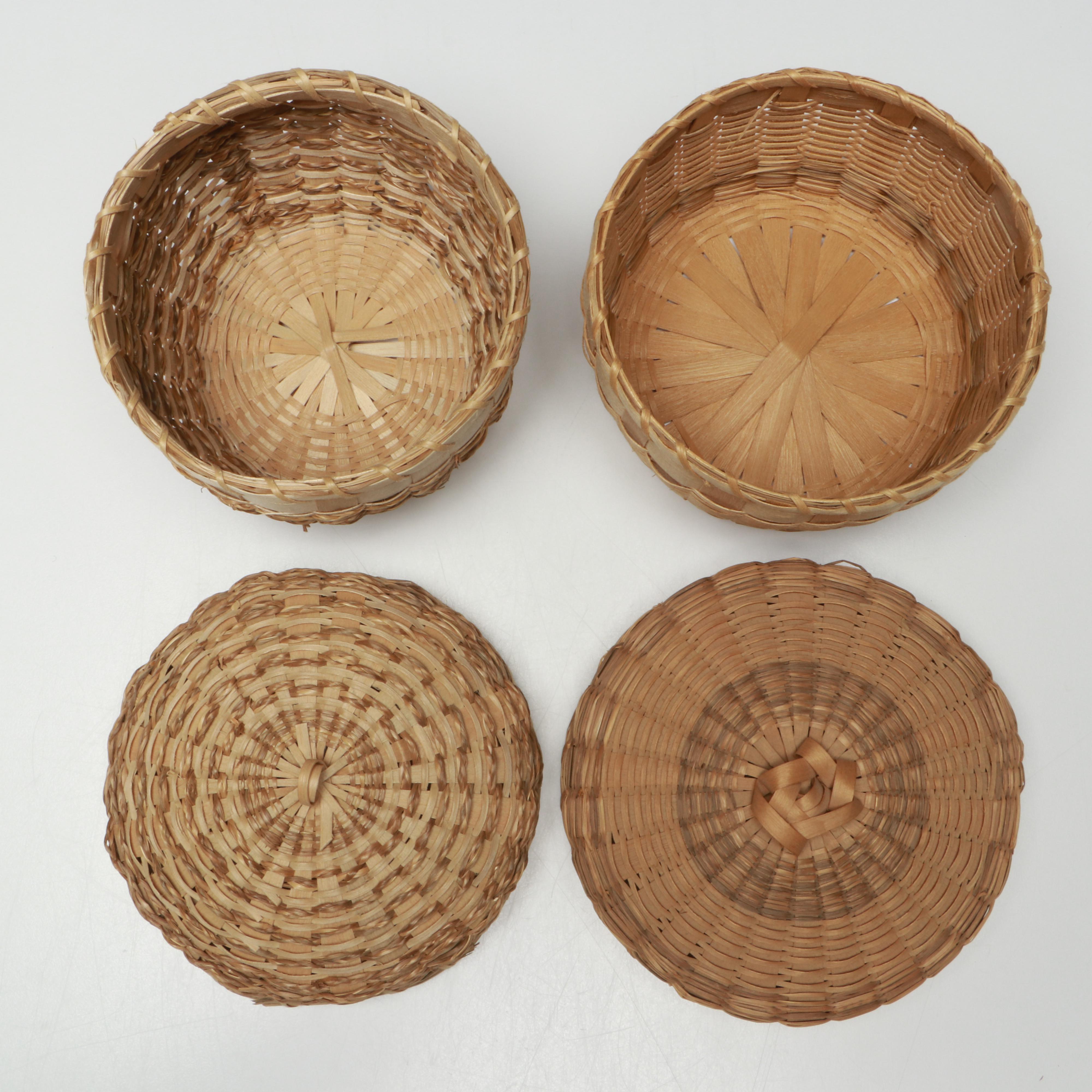 Mohawk Artisan Crafted Black Ash Corn Washing Basket and Lidded Baskets