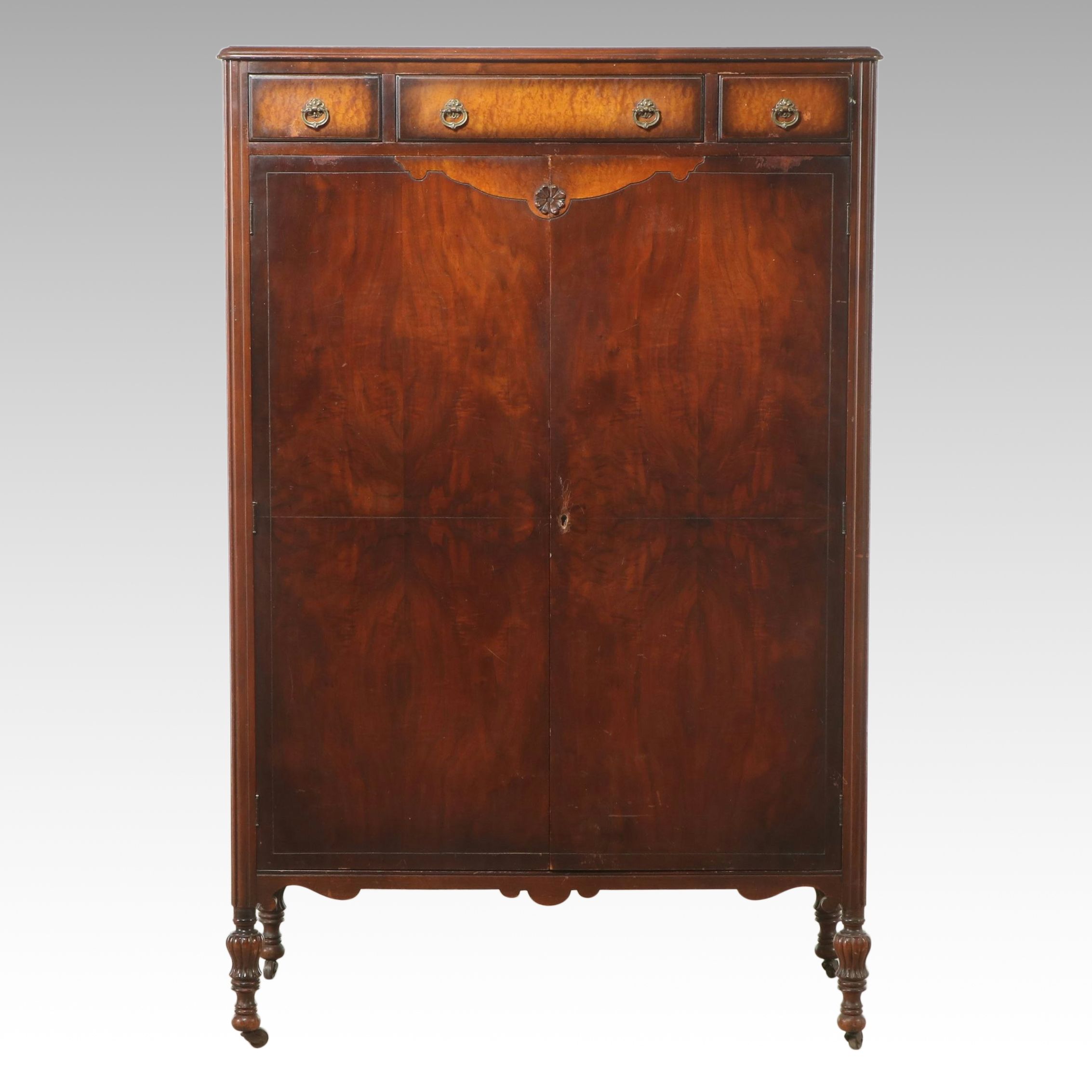 Al. Carlson Mfg. Co. Art Deco Walnut Wardrobe, Early 20th Century