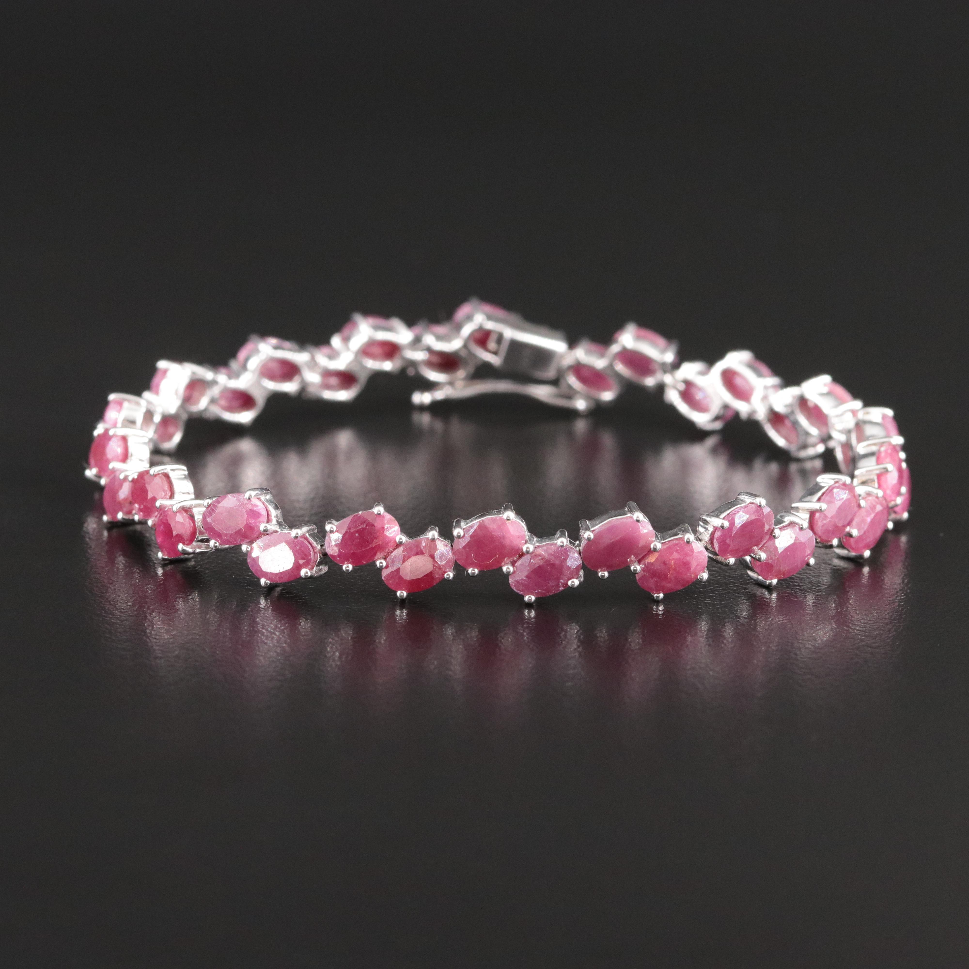 Sterling Ruby Wavy Line Bracelet