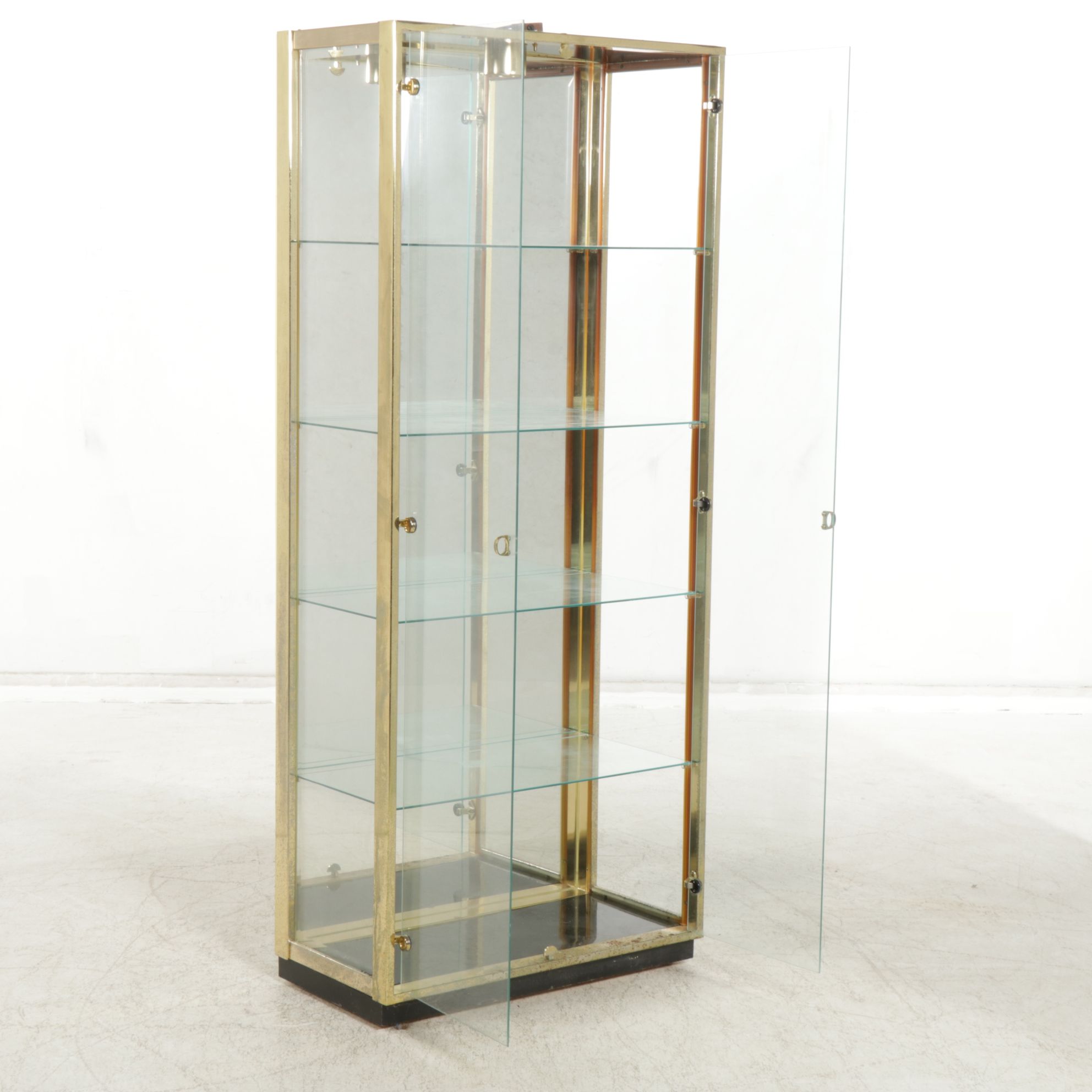 Illuminated Brass-Finished Curio Cabinet, Late 20th Century