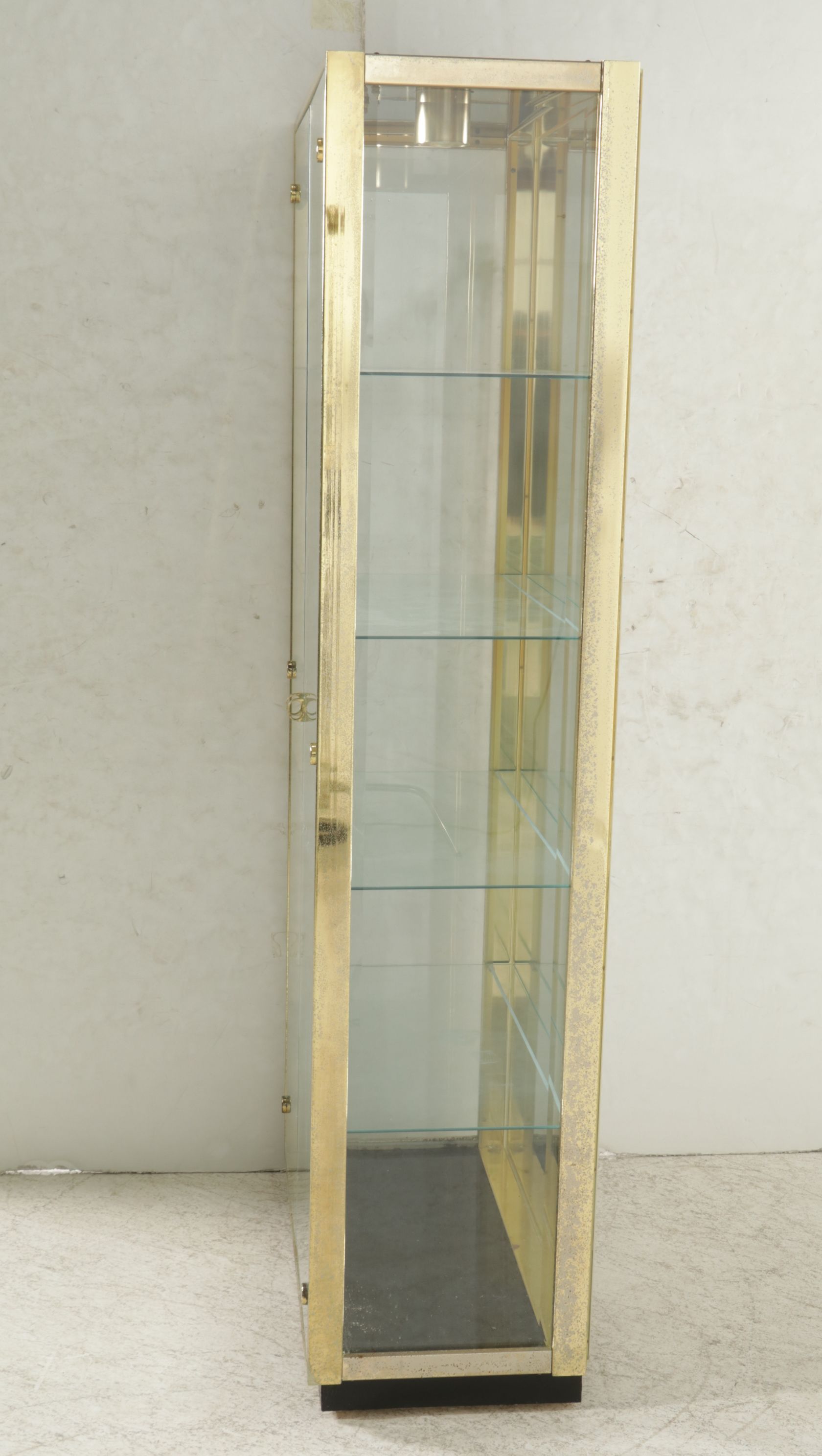 Illuminated Brass-Finished Curio Cabinet, Late 20th Century