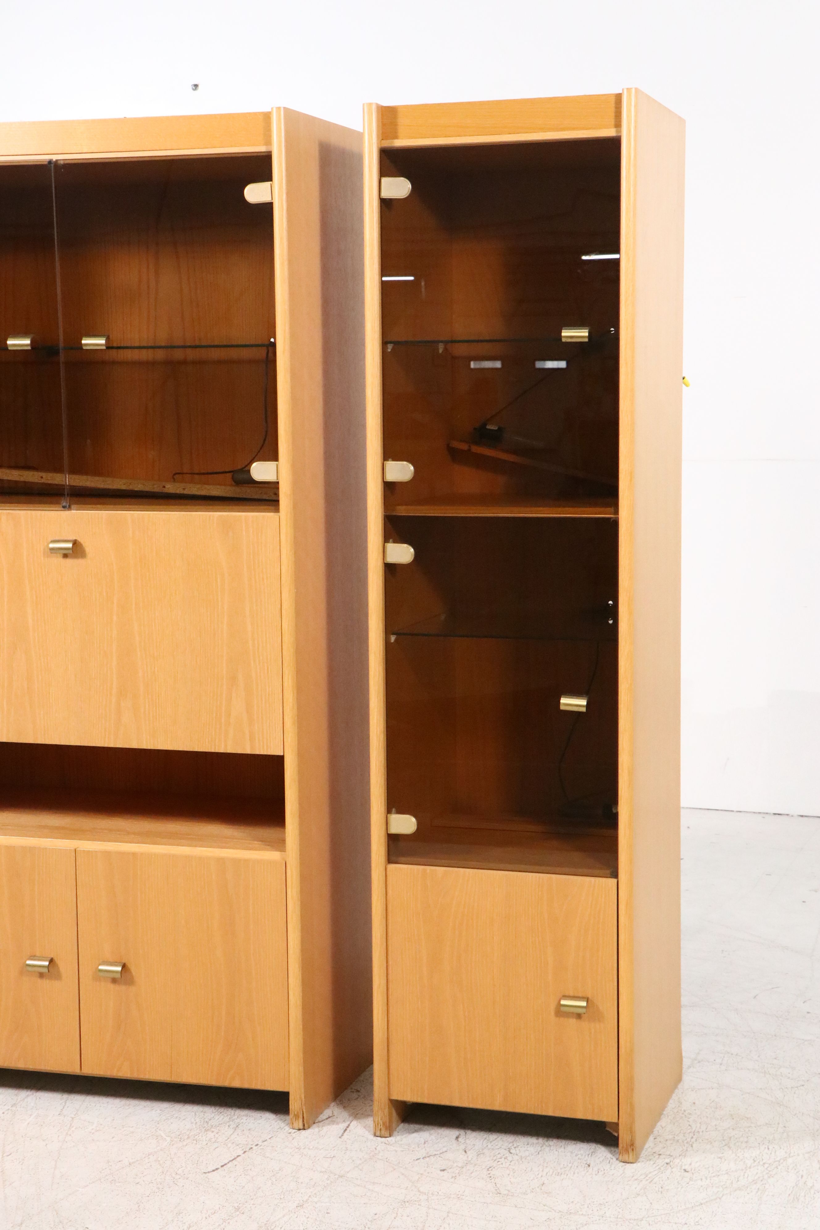 Scandinavian Modern Style Wooden Cabinets with Smoke Glass Doors