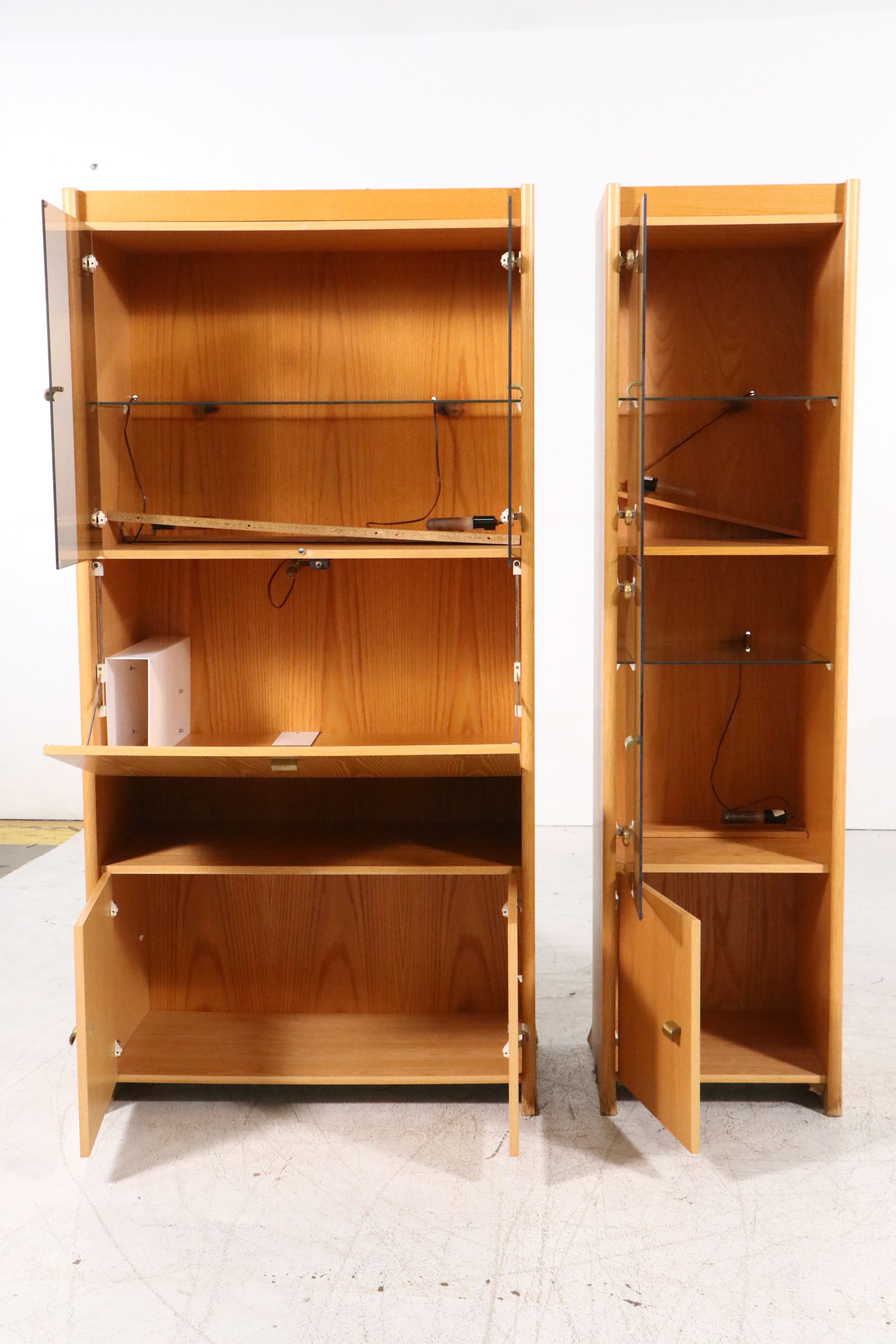 Scandinavian Modern Style Wooden Cabinets with Smoke Glass Doors