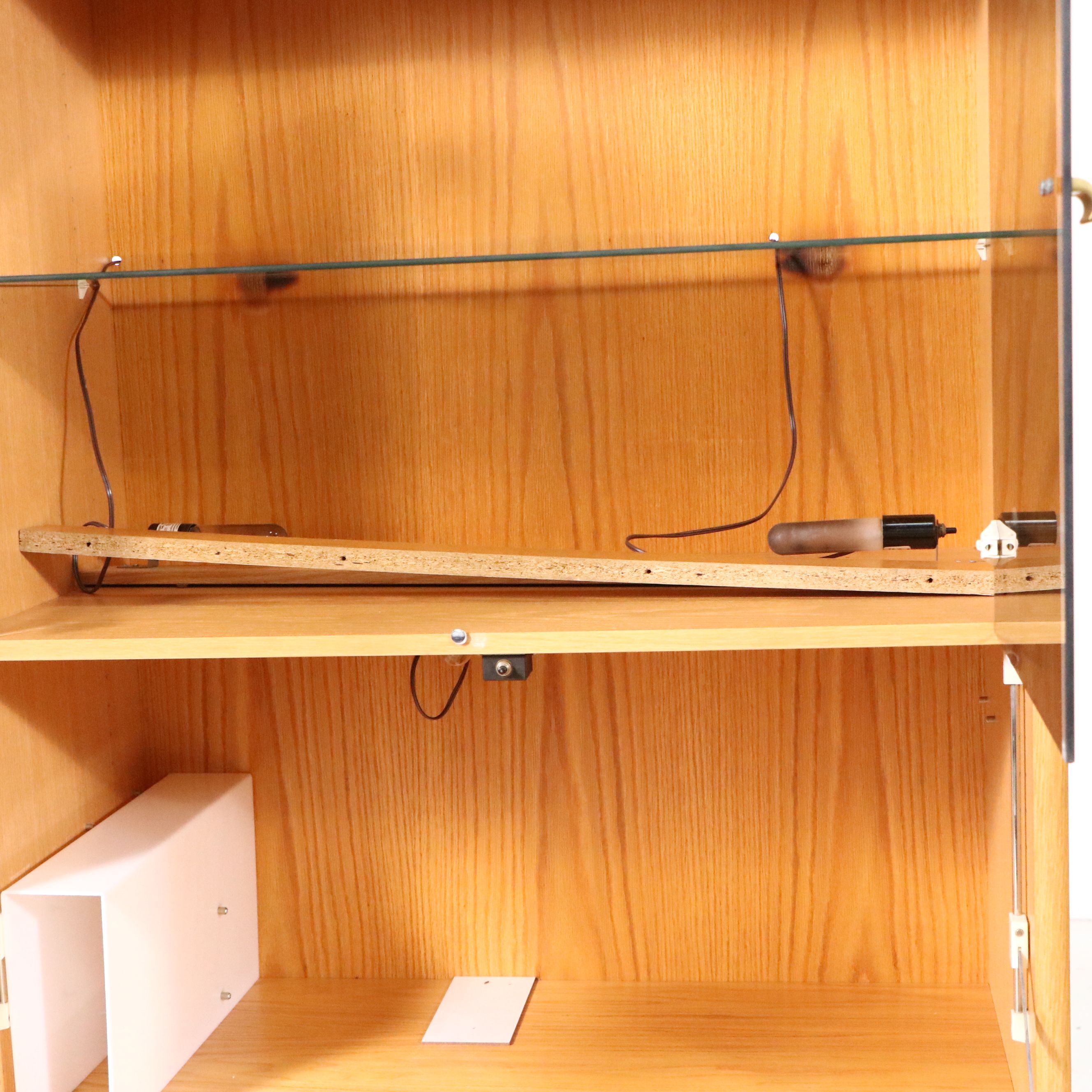 Scandinavian Modern Style Wooden Cabinets with Smoke Glass Doors