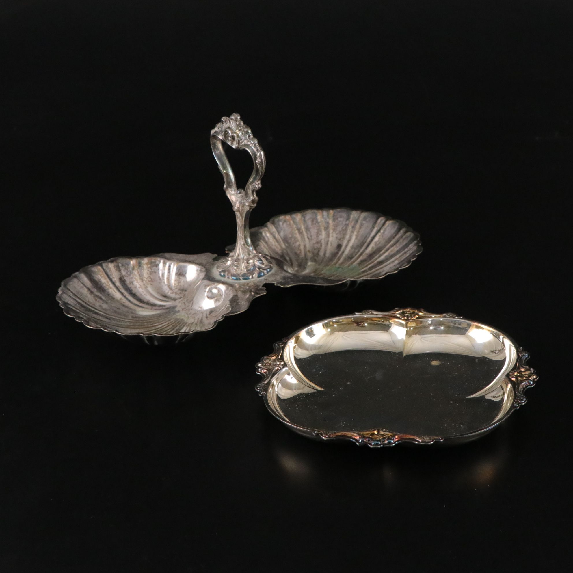 Silver Plate Footed Serving Tray, Wine Coasters & More