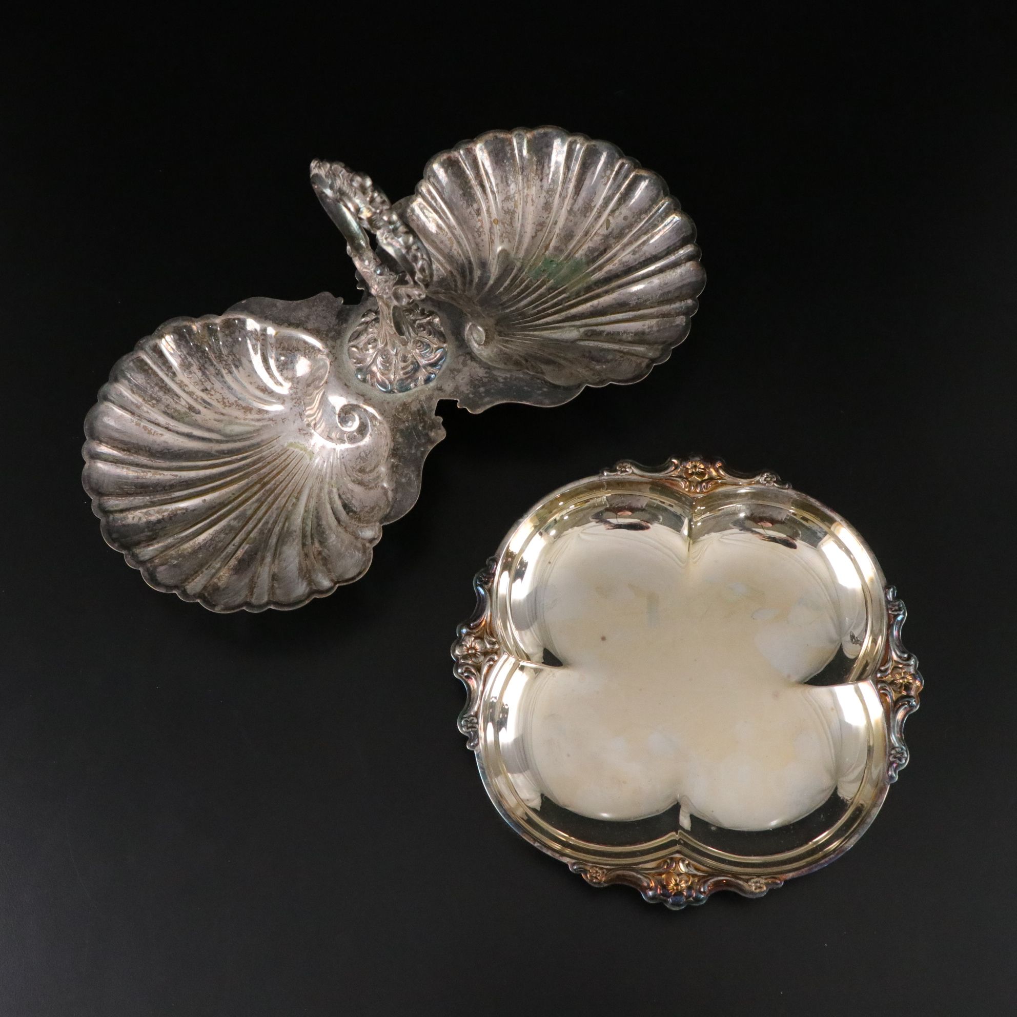 Silver Plate Footed Serving Tray, Wine Coasters & More