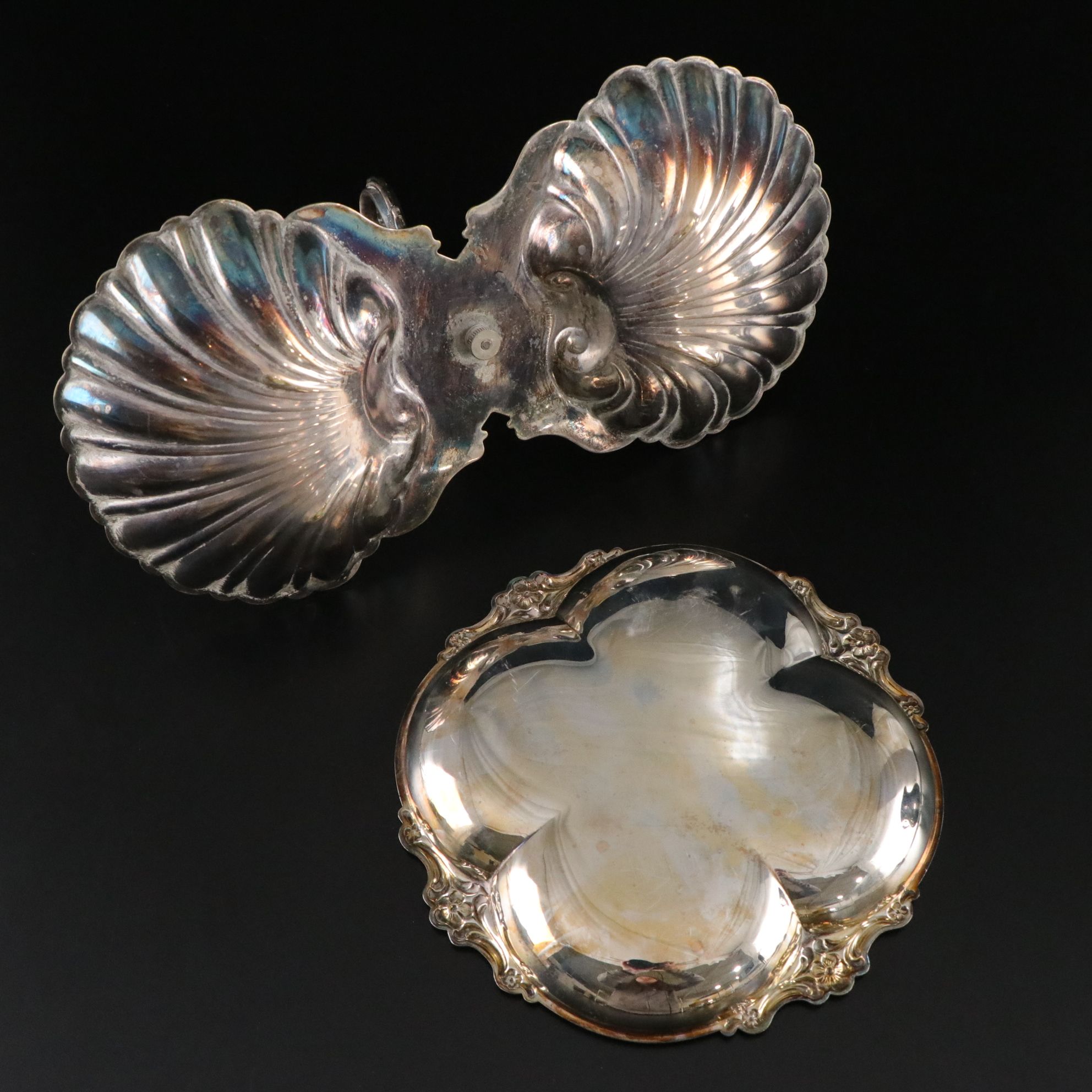 Silver Plate Footed Serving Tray, Wine Coasters & More