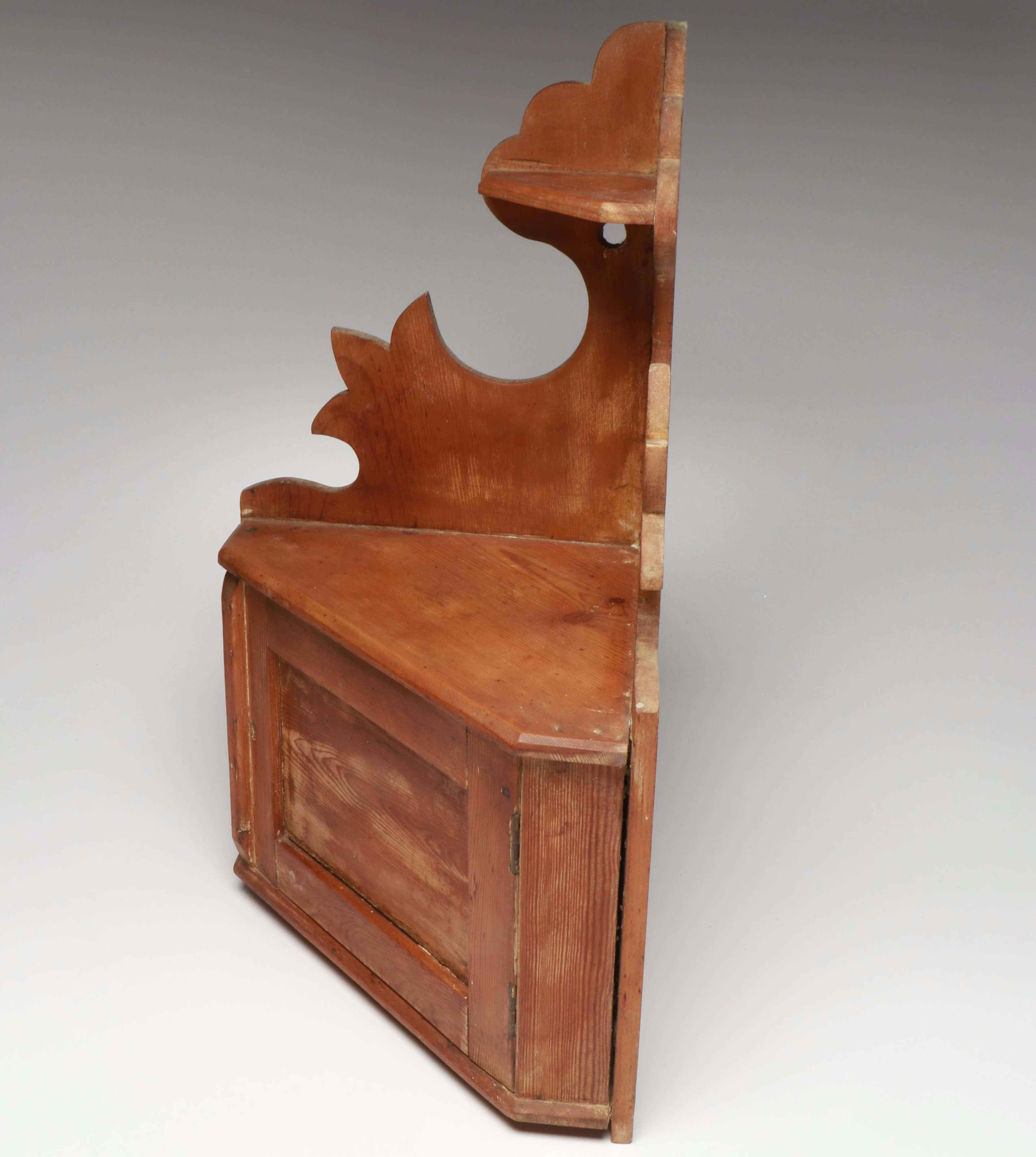 Vintage Wooden Corner Shelf with Cupboard