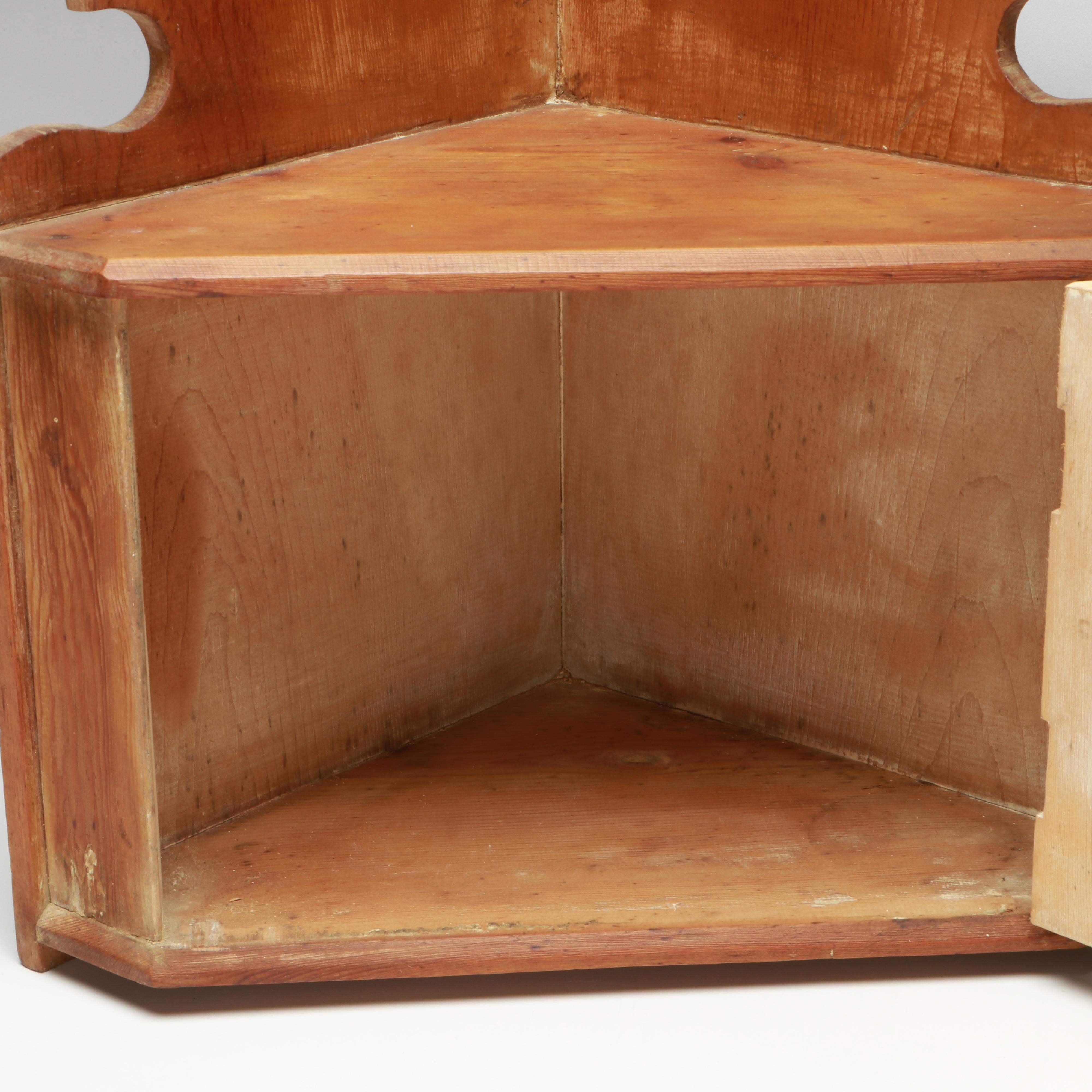 Vintage Wooden Corner Shelf with Cupboard