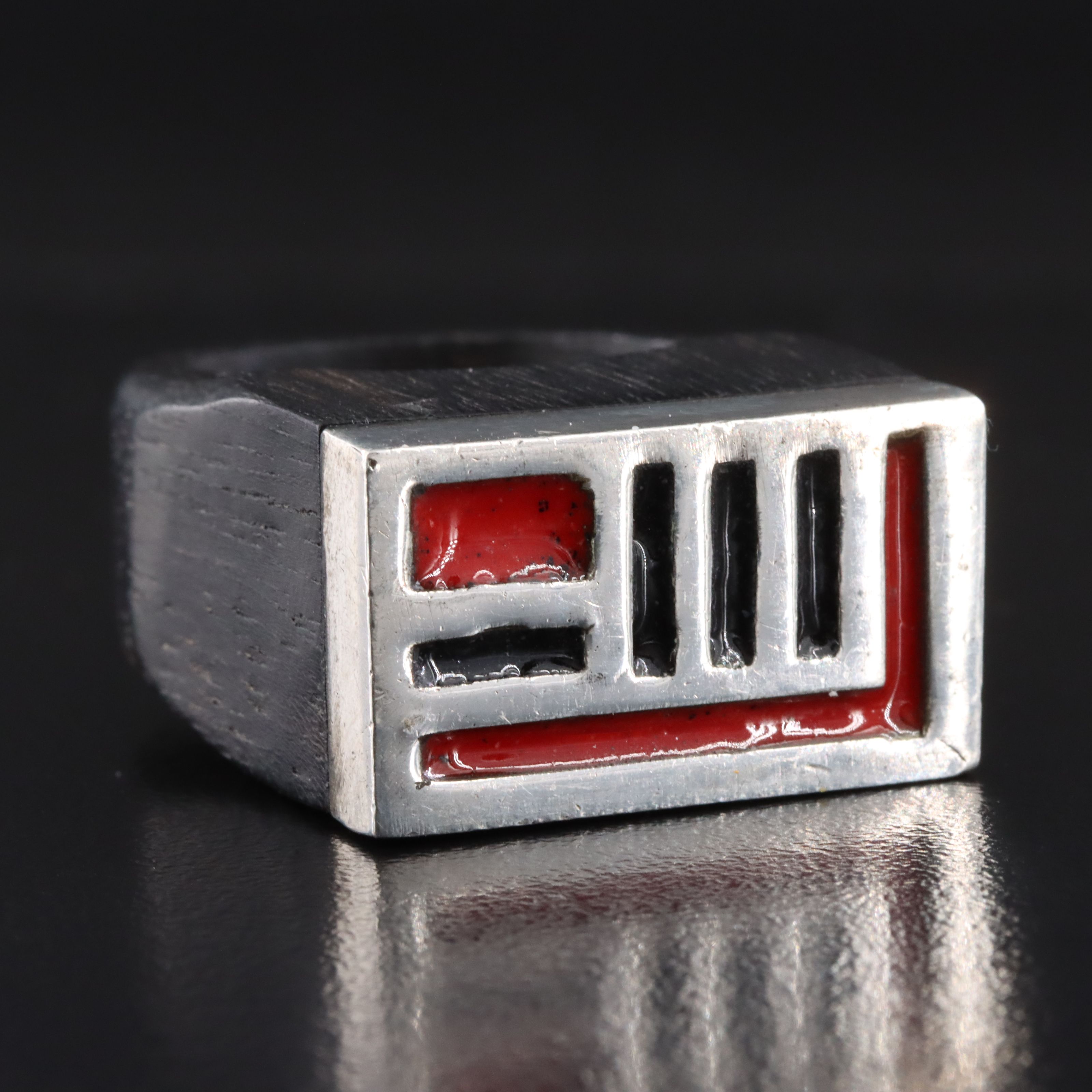 Sterling Enamel and Wood East-West Ring