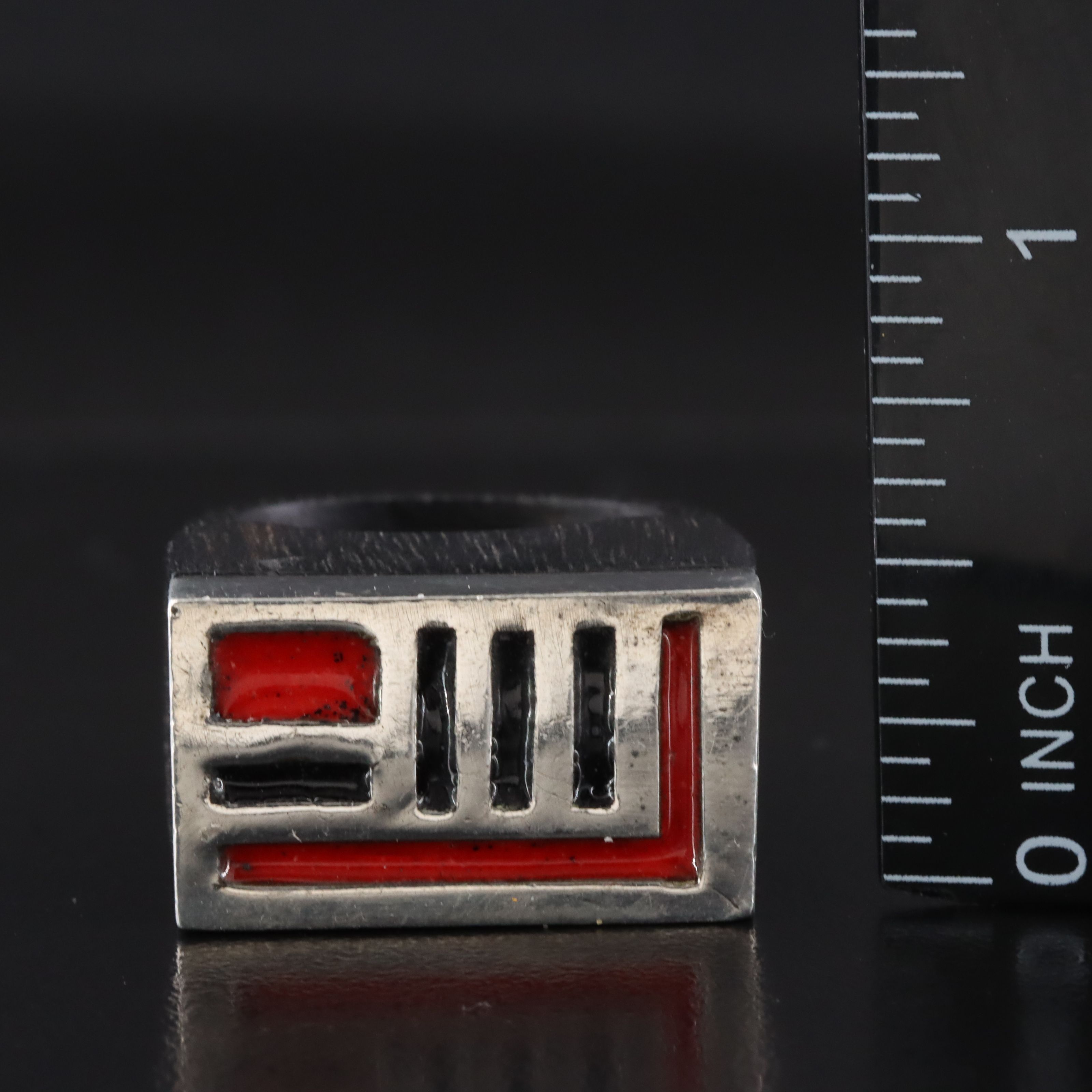 Sterling Enamel and Wood East-West Ring