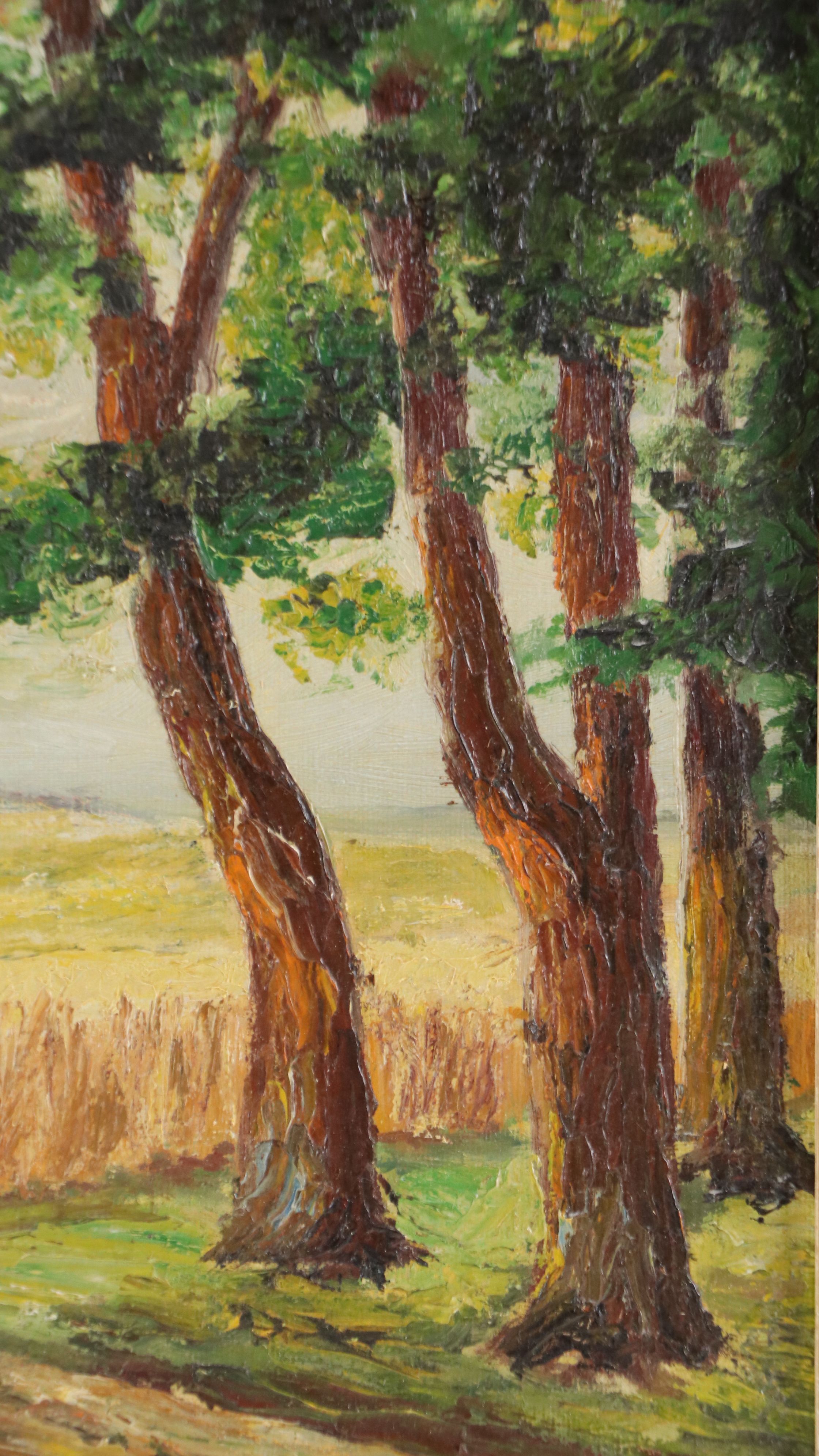 Oil Painting of Women on a Country Road, Mid-20th Century