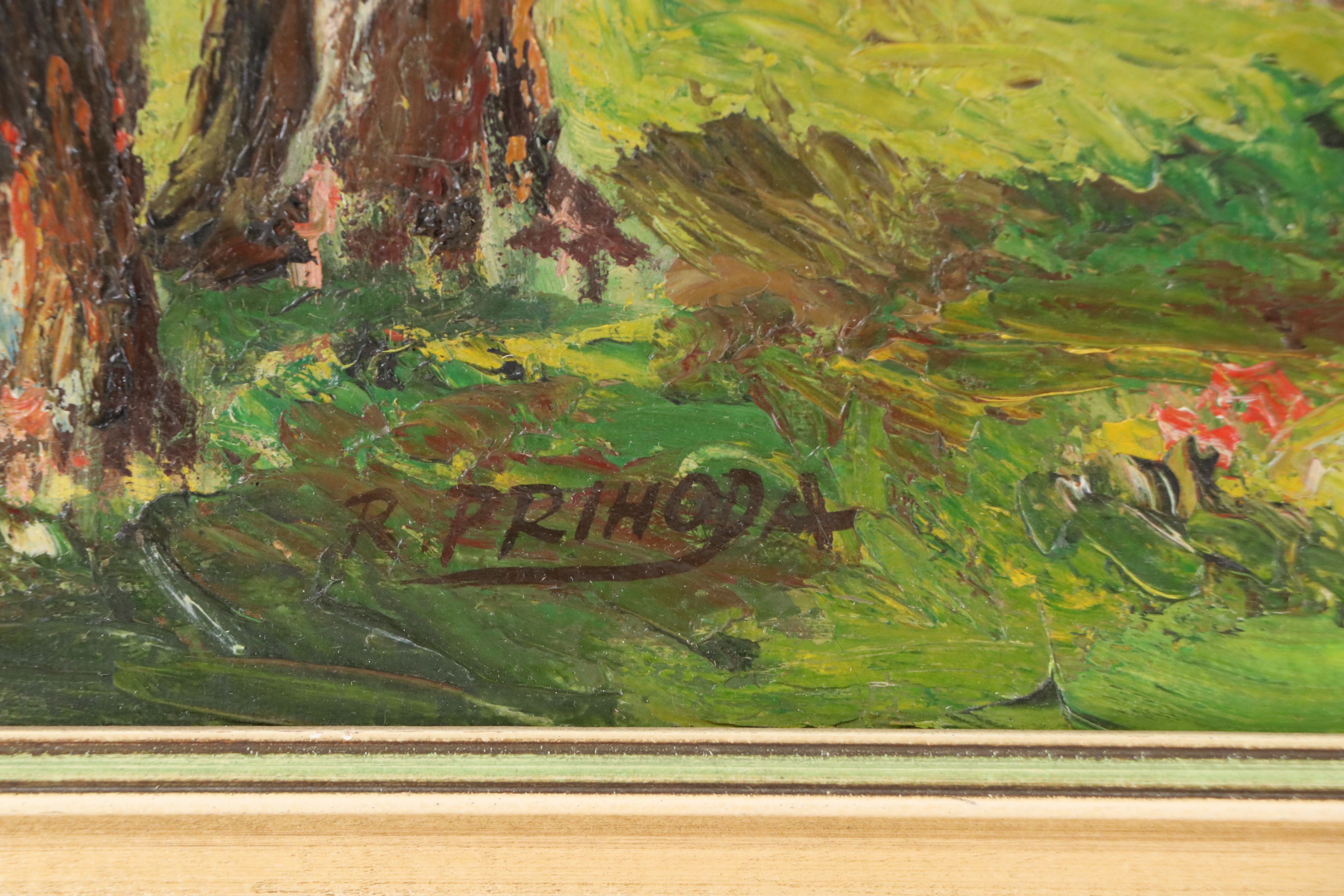 Oil Painting of Women on a Country Road, Mid-20th Century