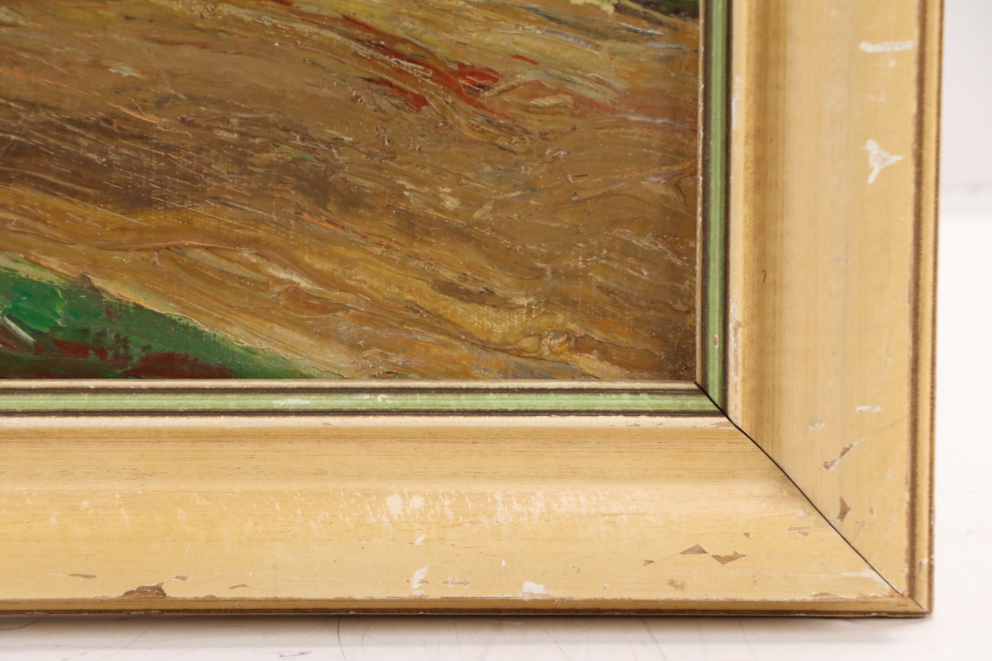 Oil Painting of Women on a Country Road, Mid-20th Century