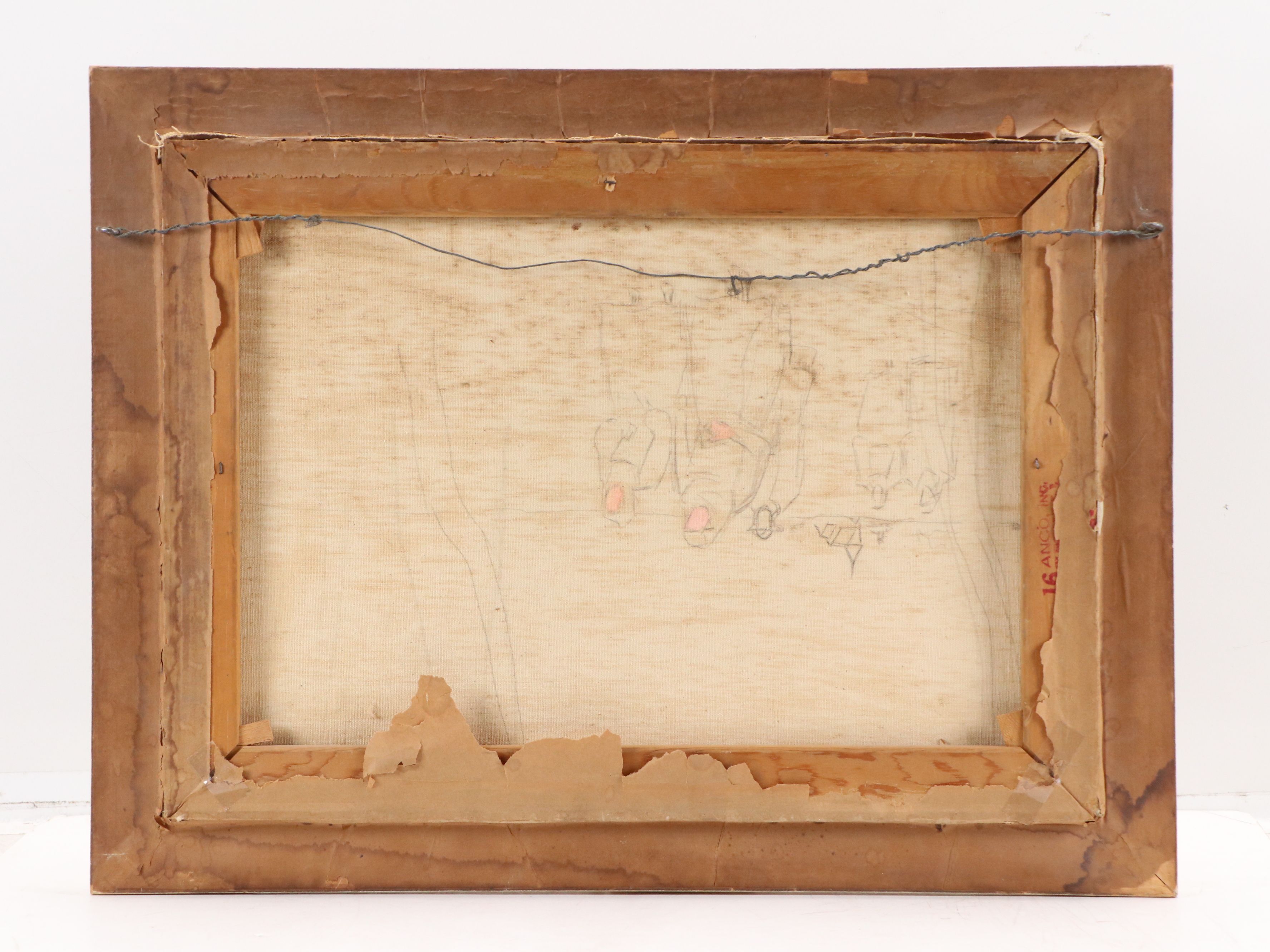 Oil Painting of Women on a Country Road, Mid-20th Century