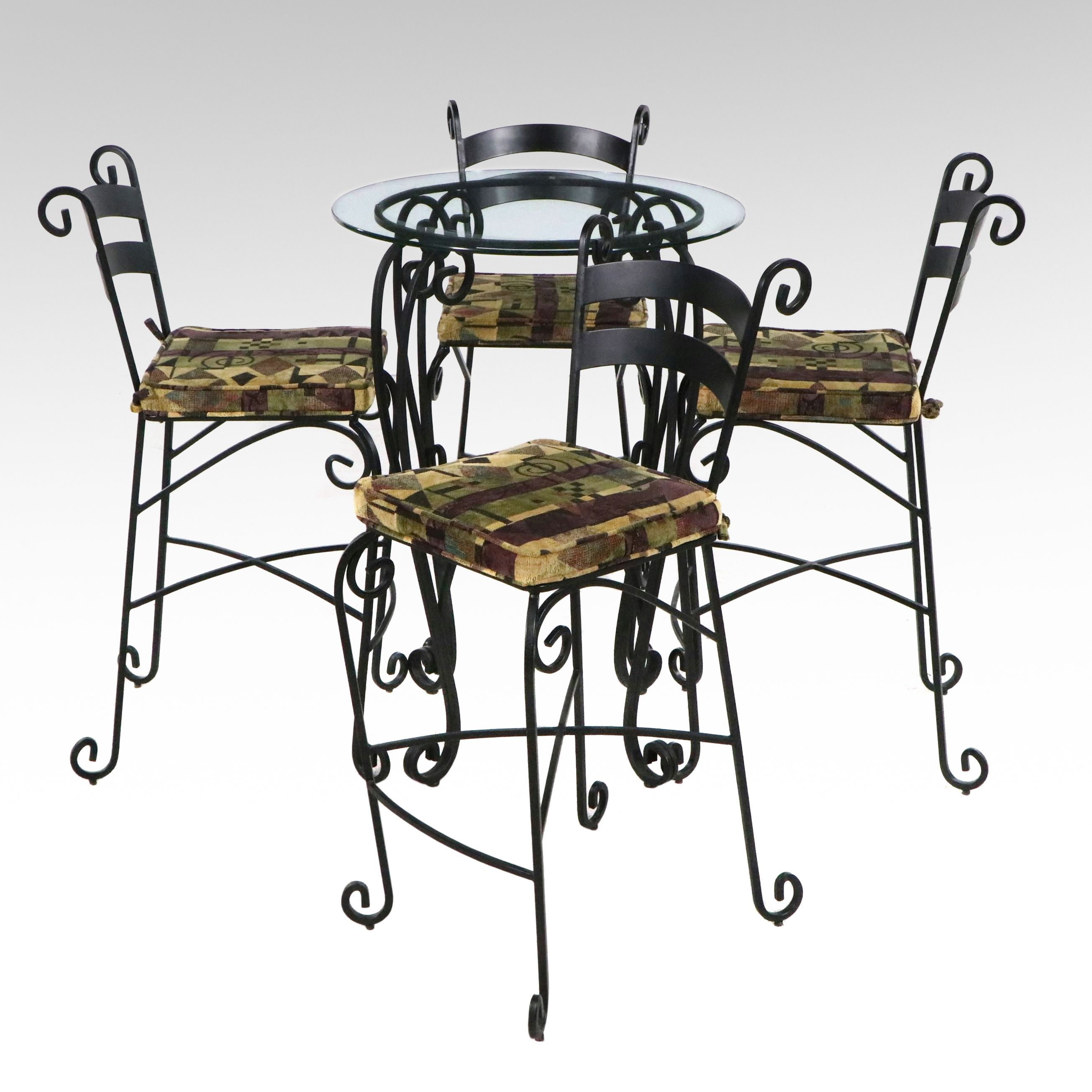 Five-Piece Scrolled Metal Bistro Dining Set with Glass Top Table