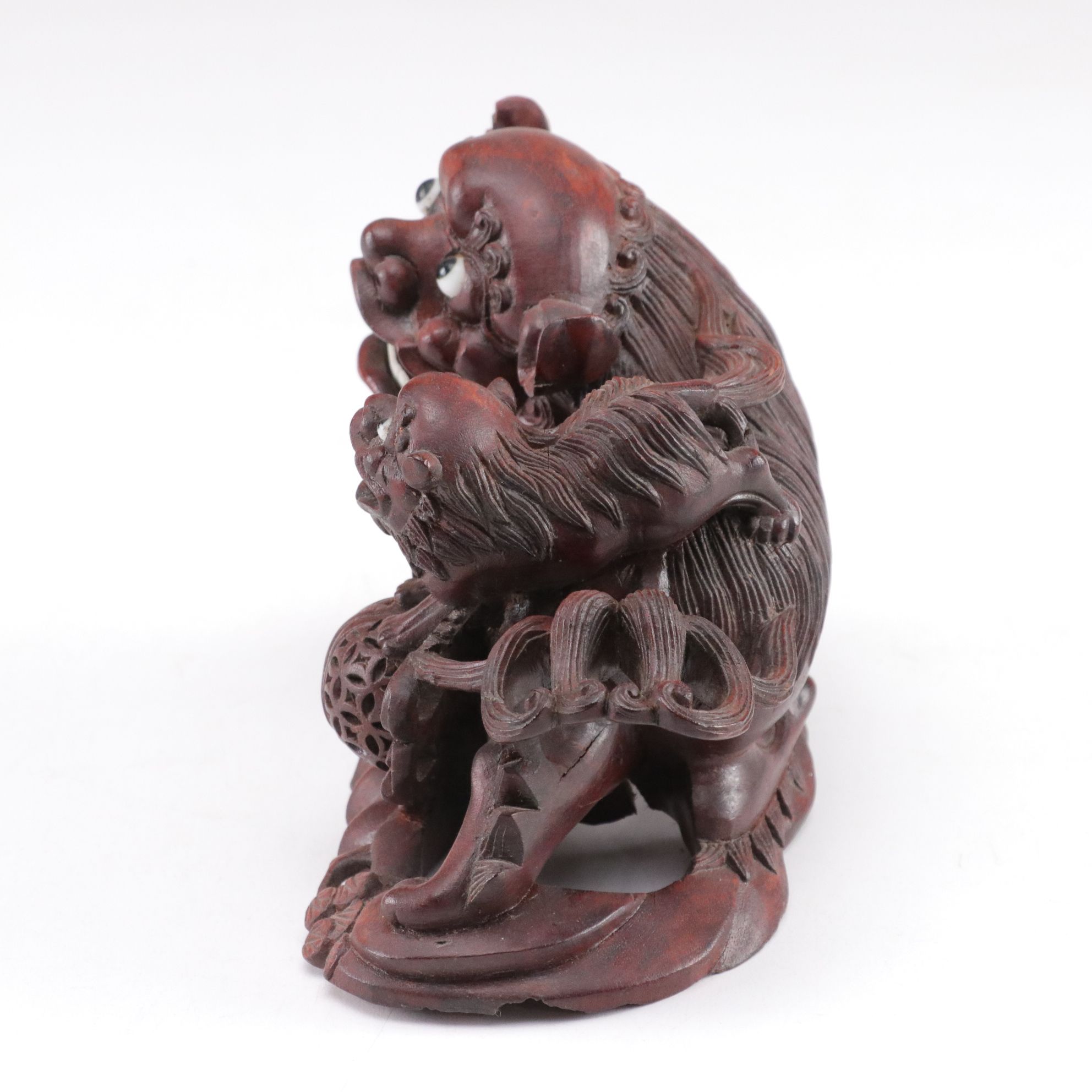 Chinese Carved Guardian Lion with Cub, Malachite Egg, and Figures