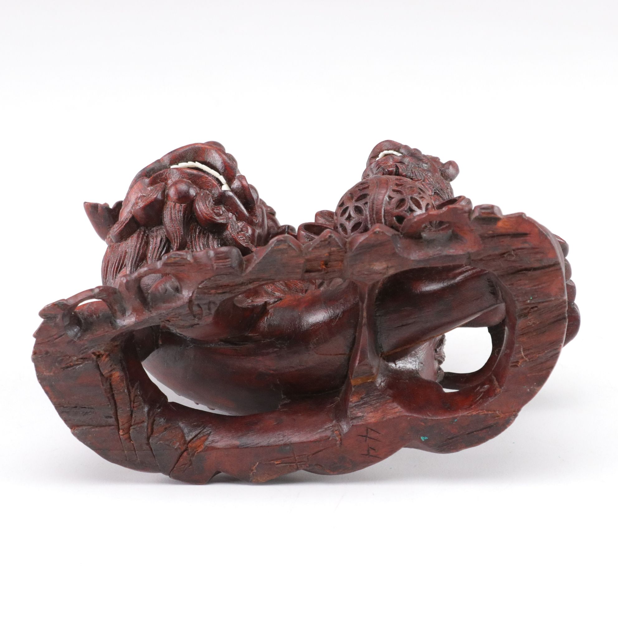 Chinese Carved Guardian Lion with Cub, Malachite Egg, and Figures