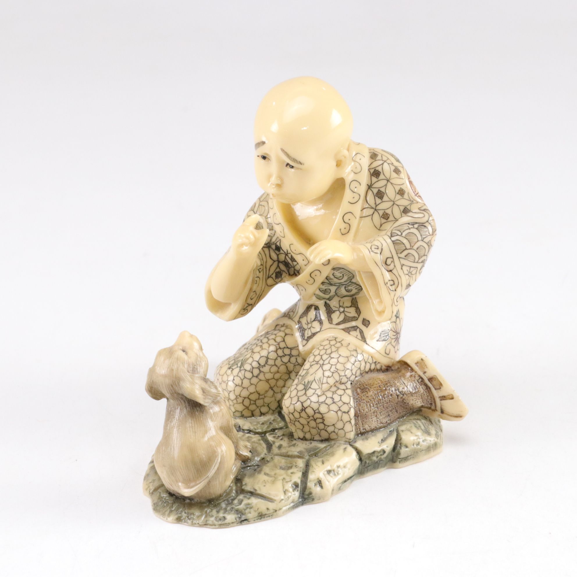 Chinese Carved Guardian Lion with Cub, Malachite Egg, and Figures