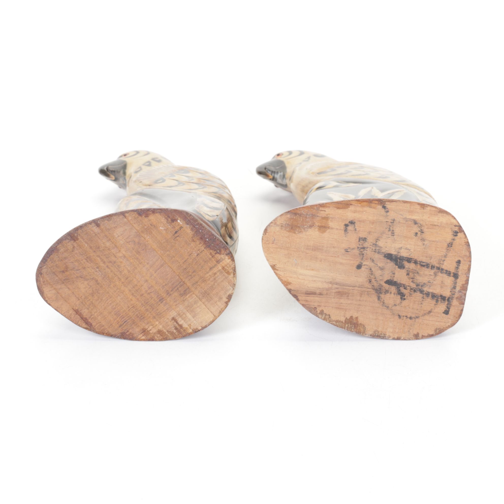 Carved Horn Parrot Bird Sculptures with Market Boat