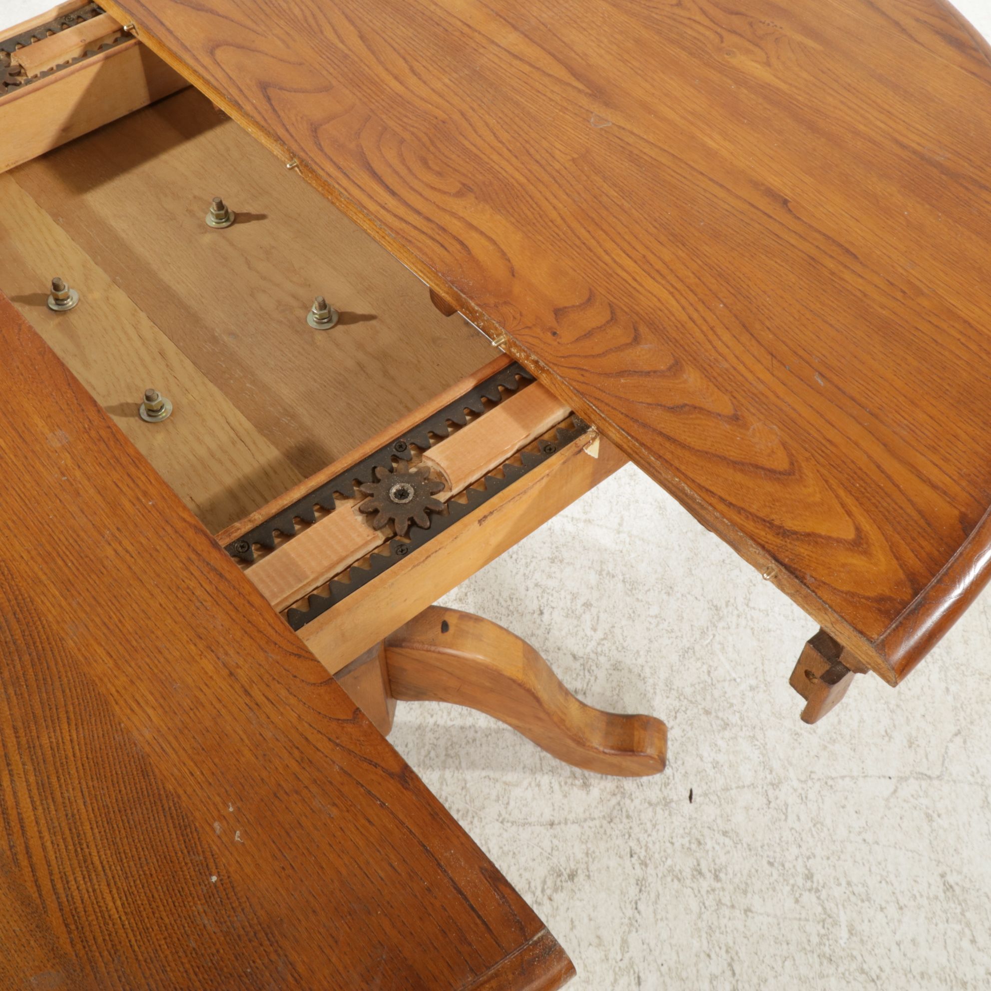 Oak Pedestal Dining Table with Four Hoop-Back Chairs