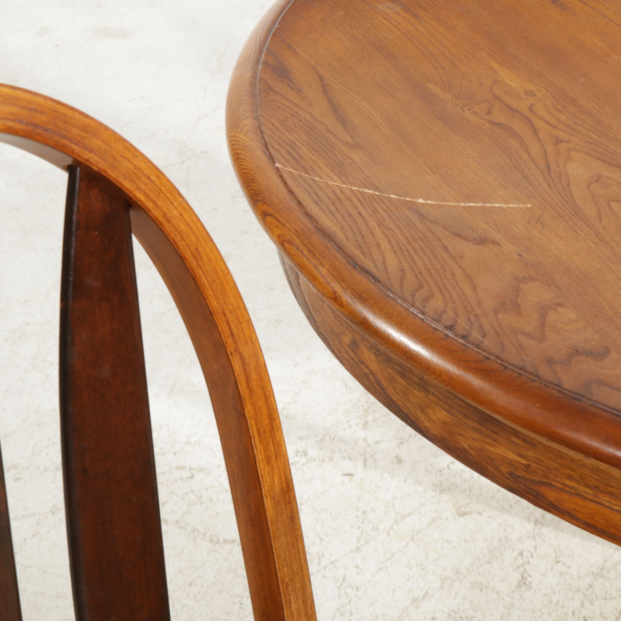 Oak Pedestal Dining Table with Four Hoop-Back Chairs