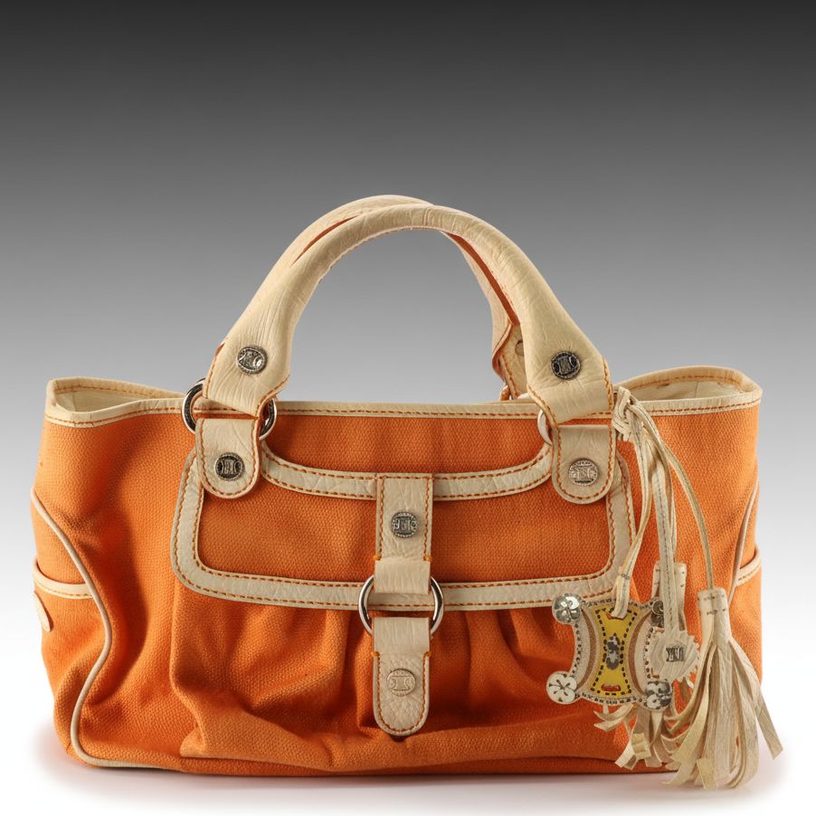 Celine Boogie Bag in Orange Canvas and White Leather Trim