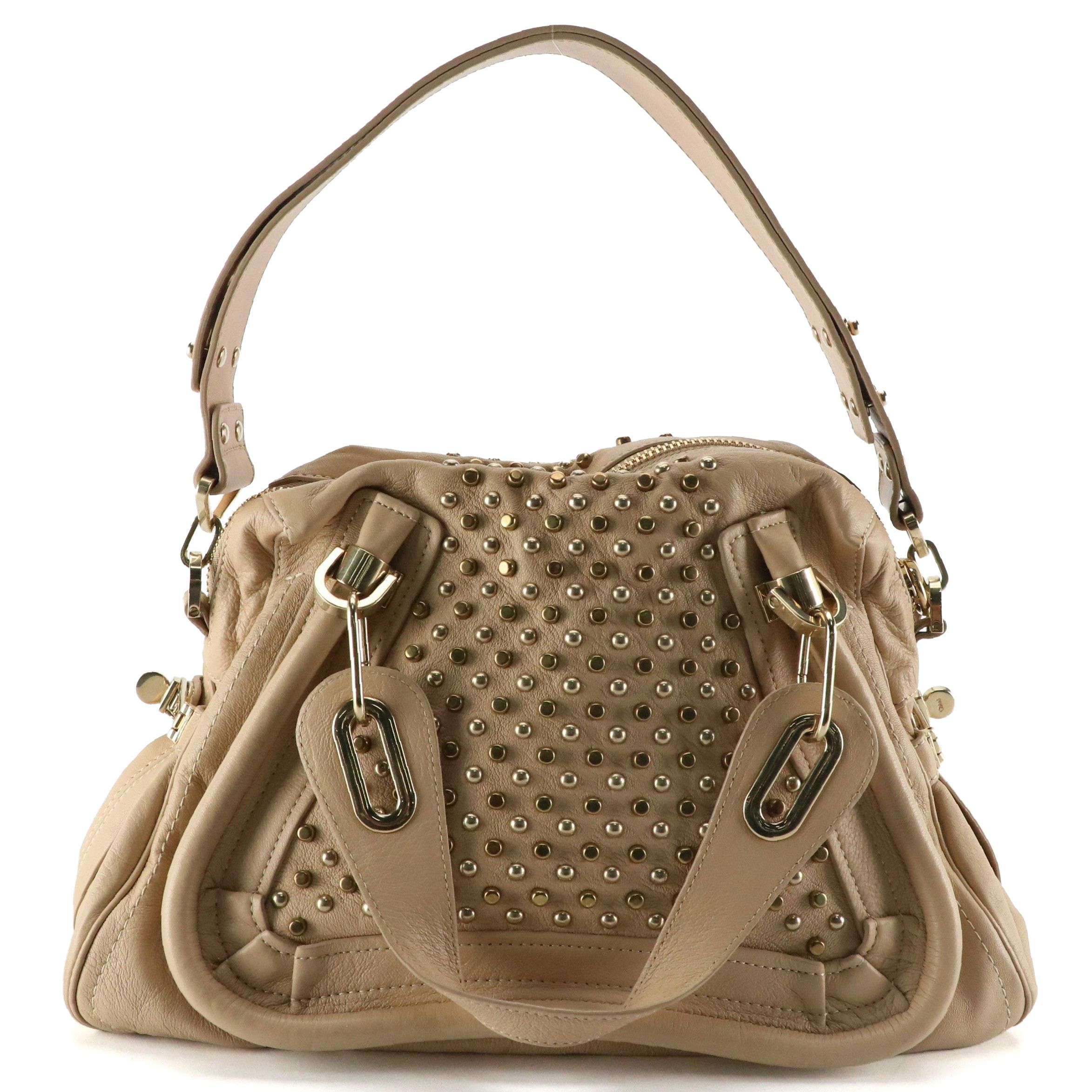 Chloe Paraty Bag in Studded Beige Leather