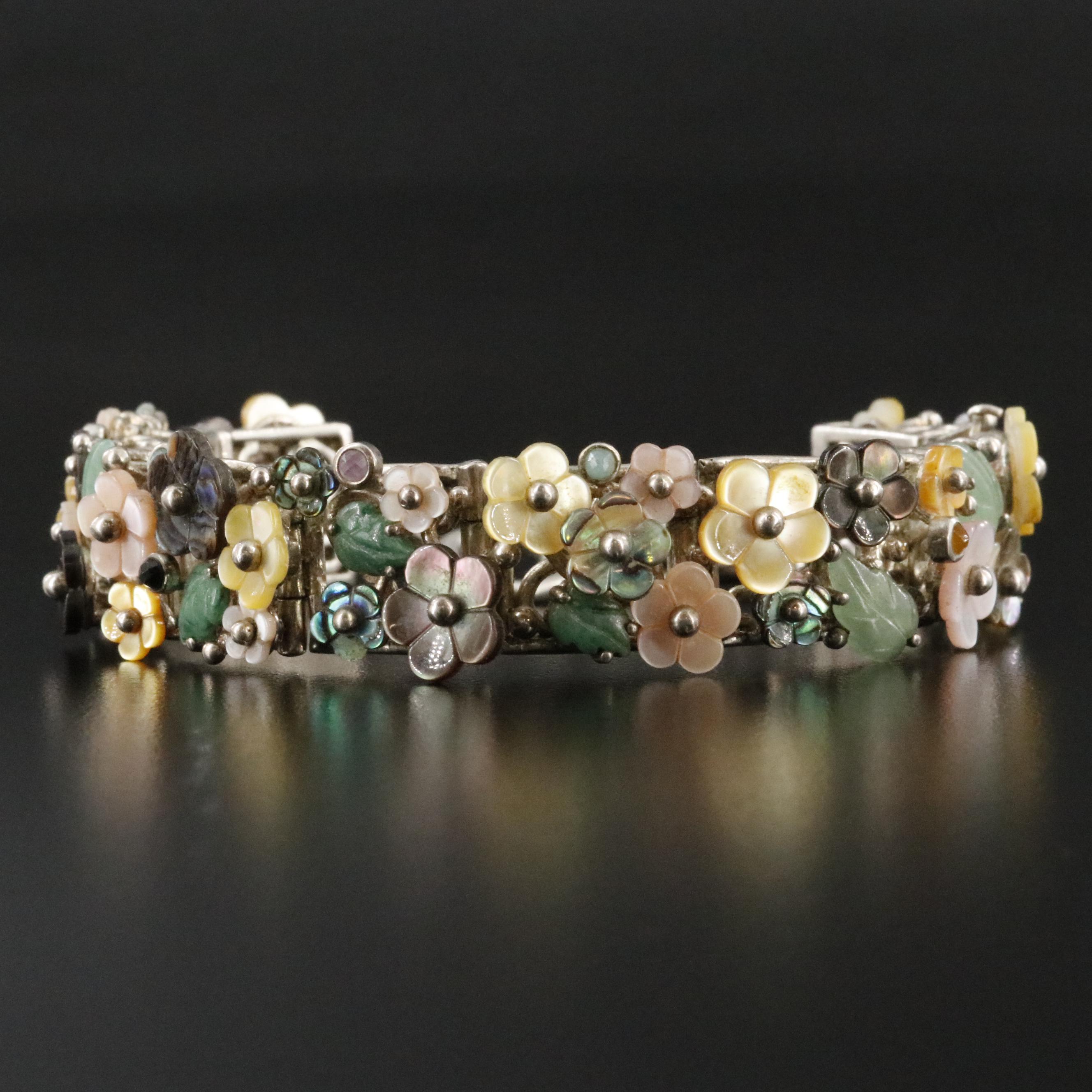 Whitney Kelly Sterling Bracelet Featuring Mother of Pearl, Abalone, and Emerald