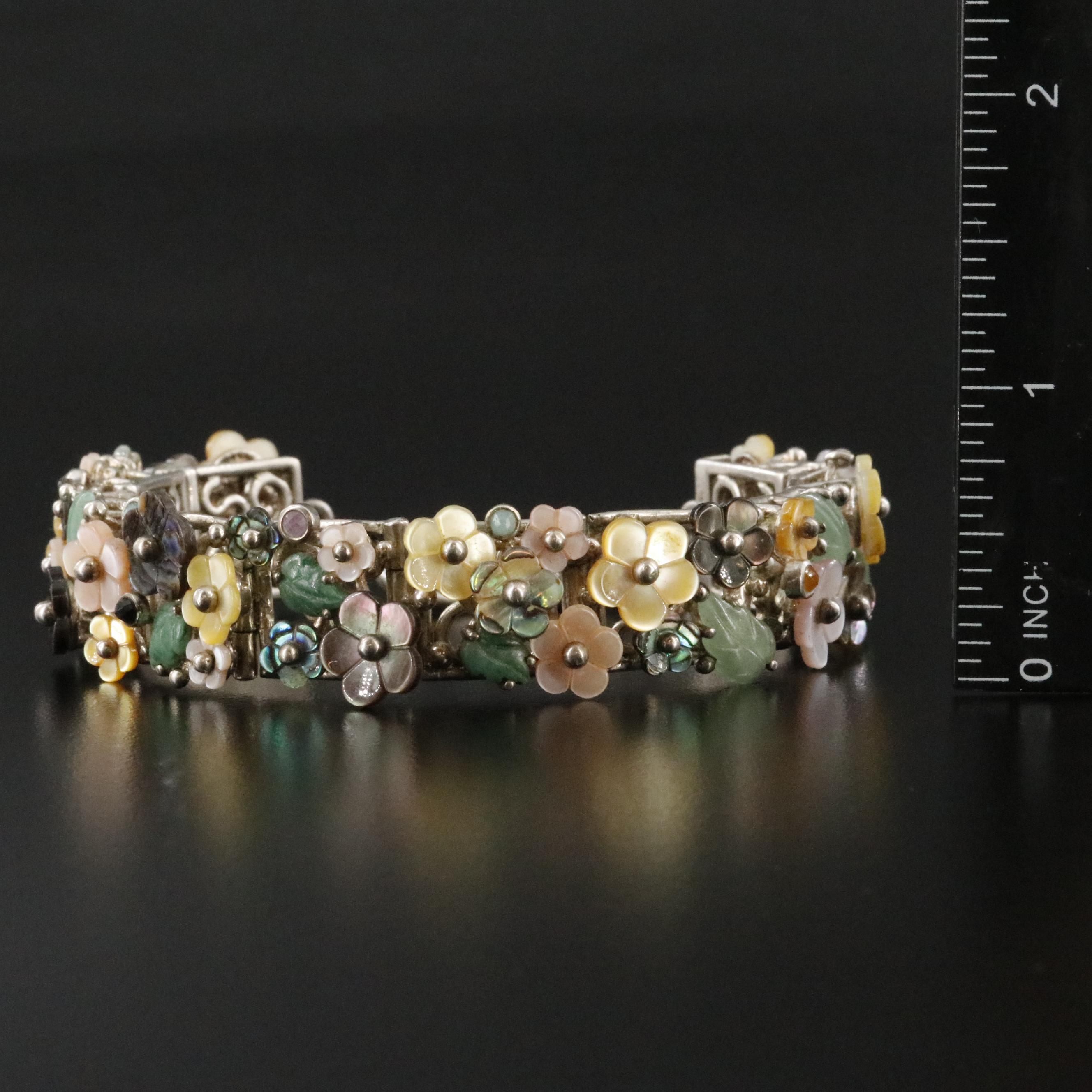 Whitney Kelly Sterling Bracelet Featuring Mother of Pearl, Abalone, and Emerald