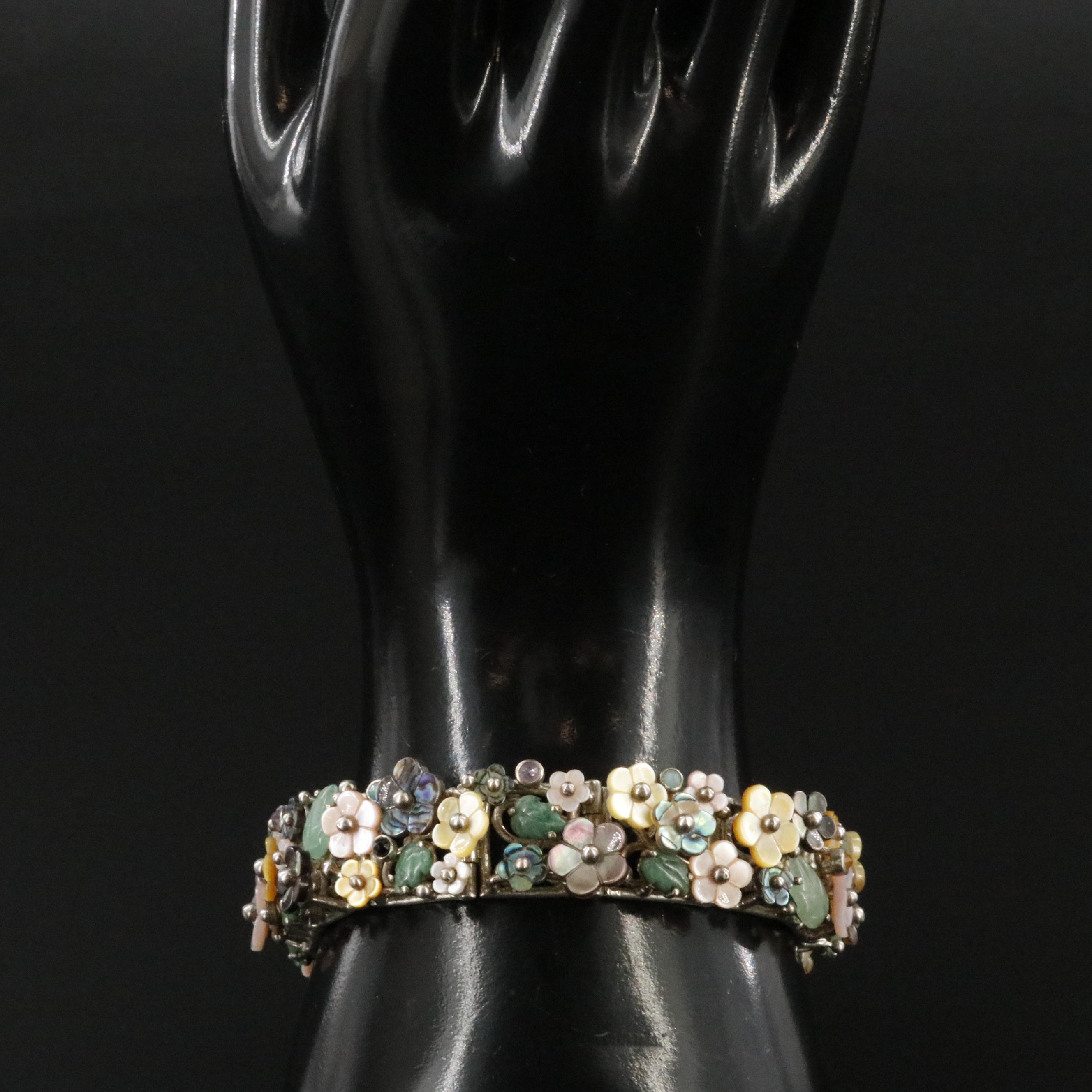 Whitney Kelly Sterling Bracelet Featuring Mother of Pearl, Abalone, and Emerald