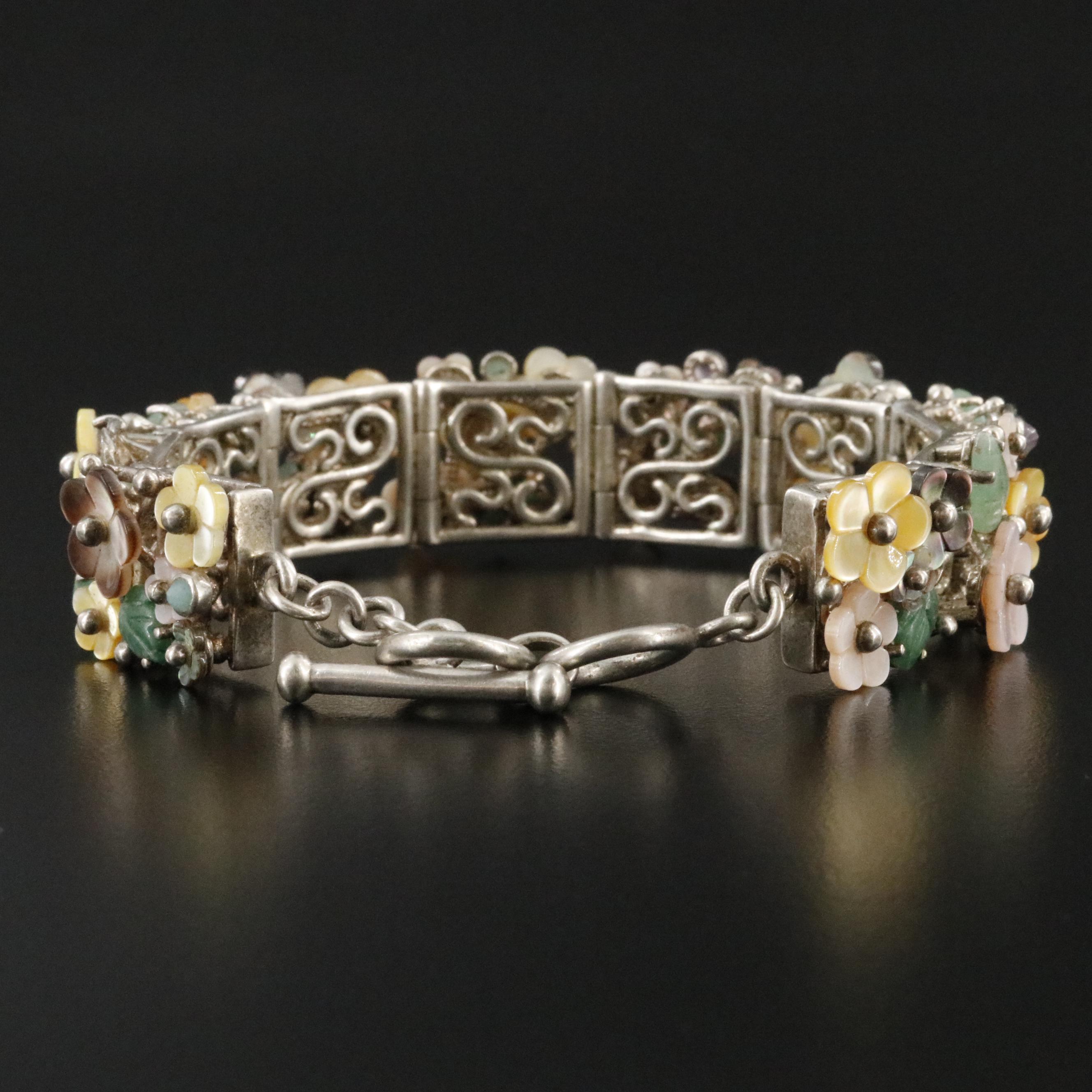 Whitney Kelly Sterling Bracelet Featuring Mother of Pearl, Abalone, and Emerald