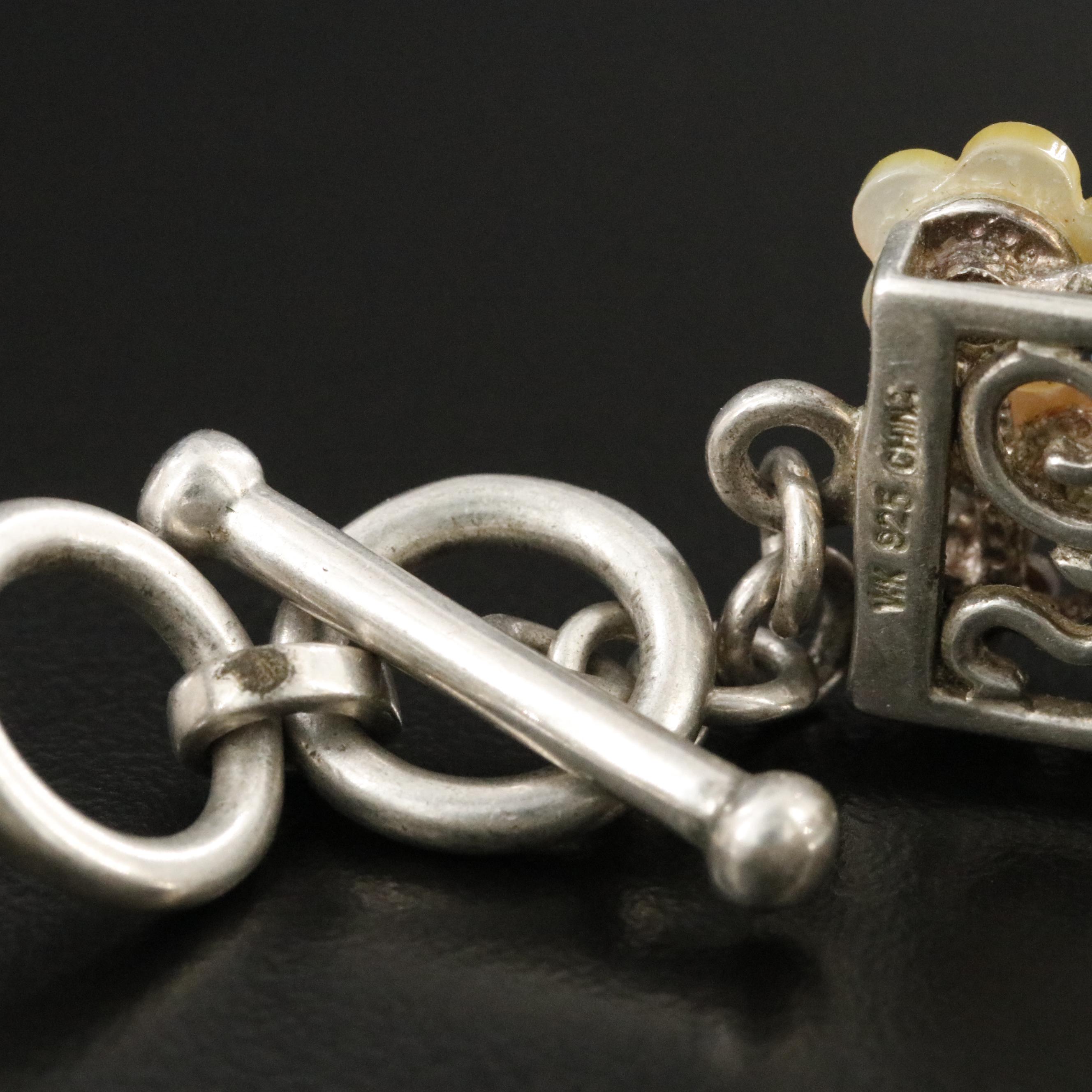 Whitney Kelly Sterling Bracelet Featuring Mother of Pearl, Abalone, and Emerald