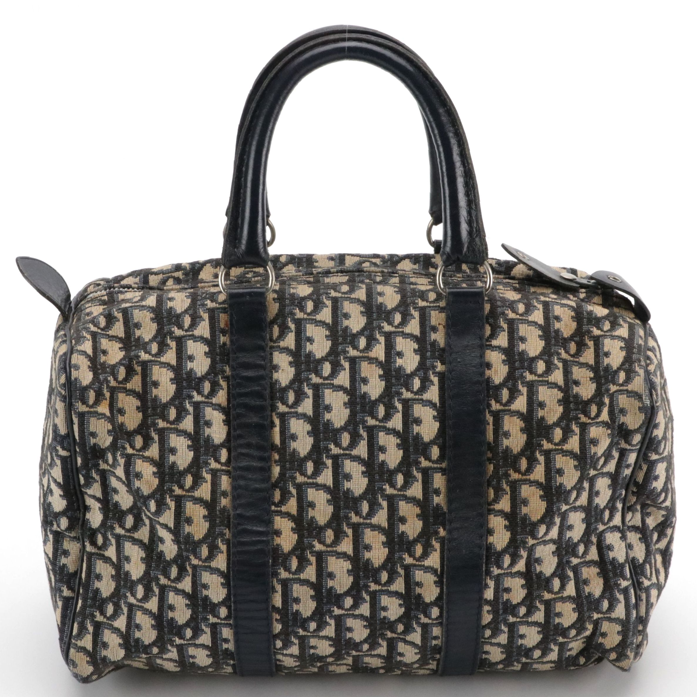 Christian Dior Bagages Boston Bag in Dark Blue Trotter Monogram Canvas & Leather