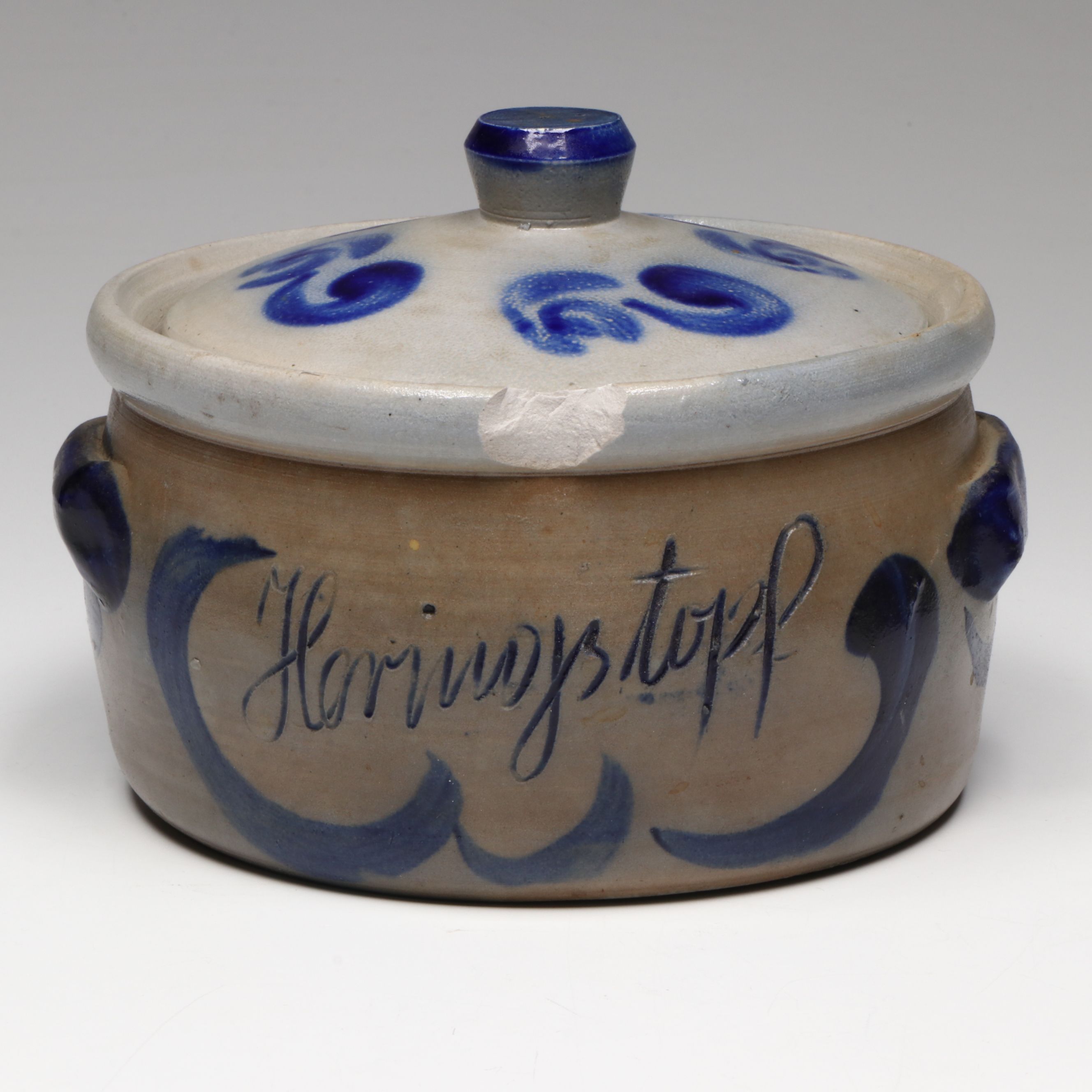 German Rustic Salt Glazed Stoneware Pitcher and Lidded Jar