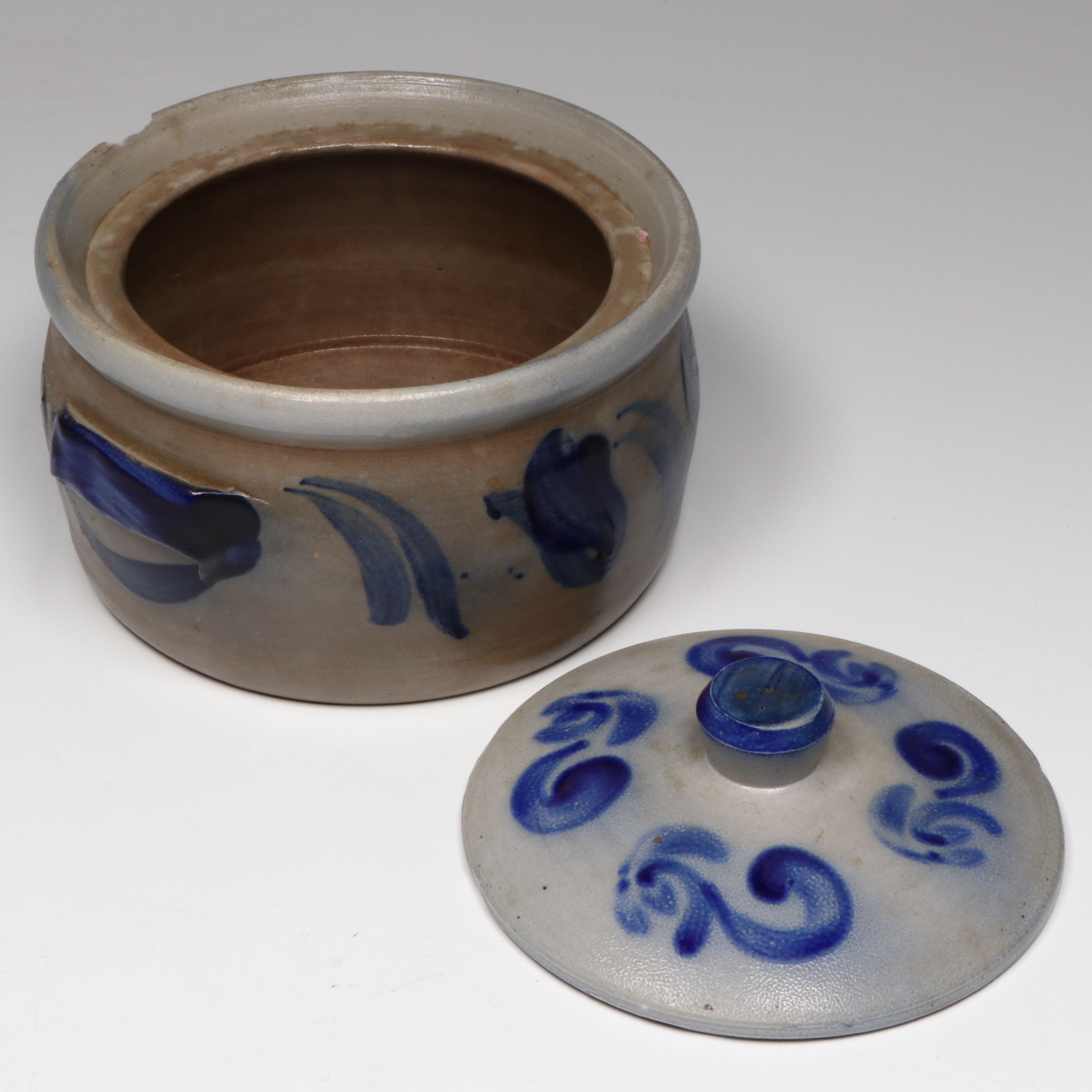 German Rustic Salt Glazed Stoneware Pitcher and Lidded Jar