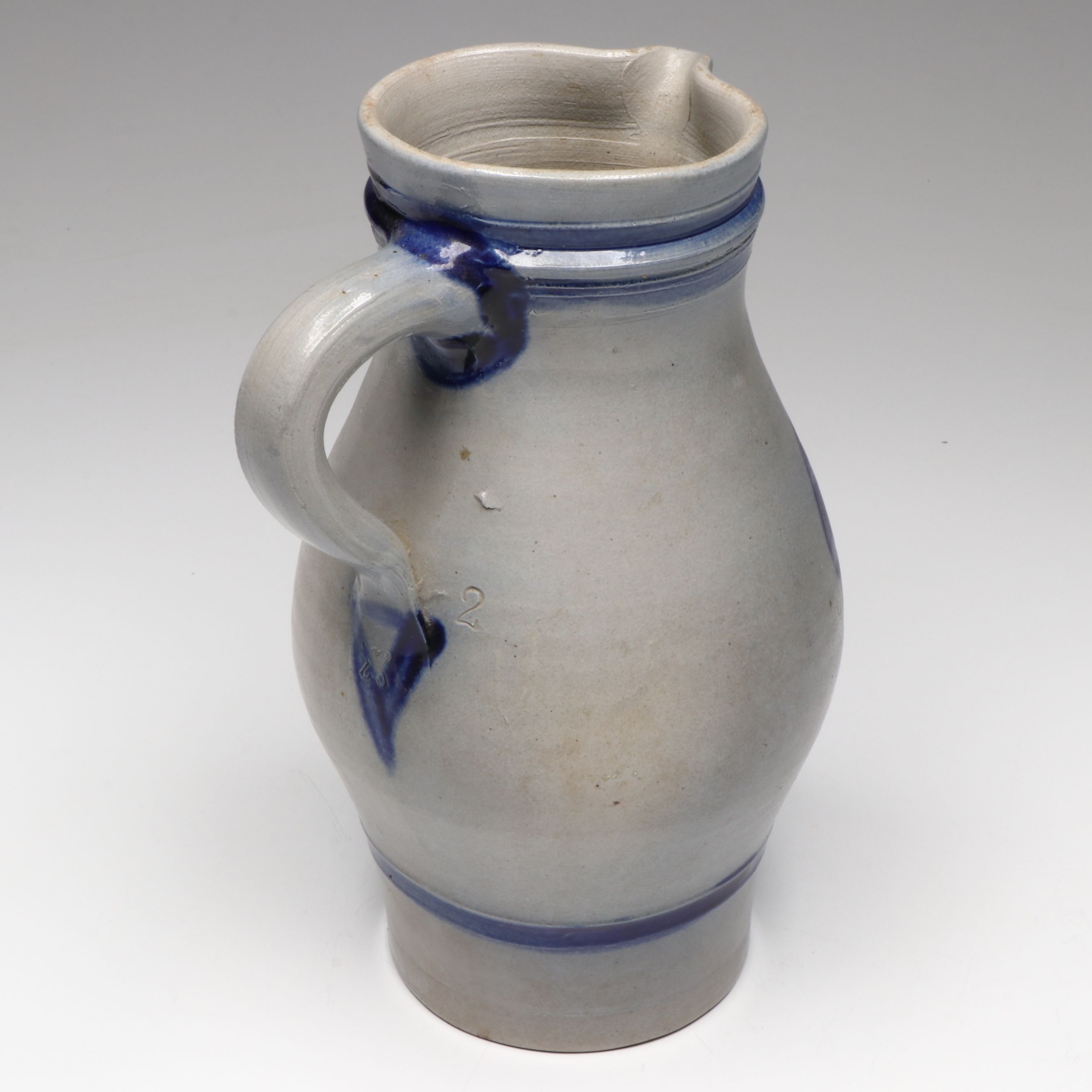 German Rustic Salt Glazed Stoneware Pitcher and Lidded Jar