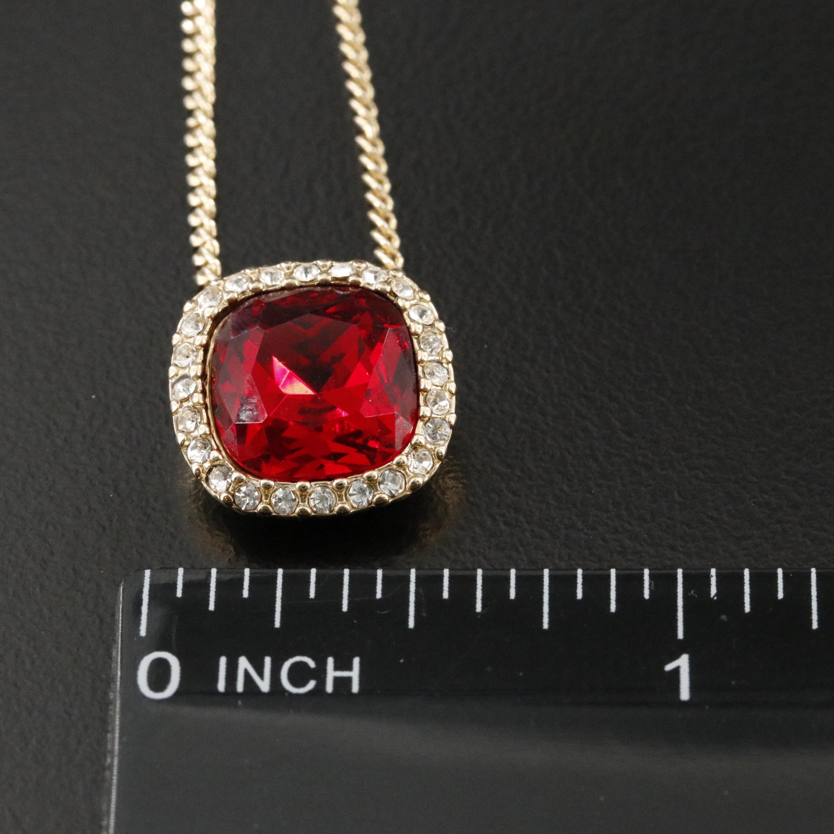 Givenchy Red Crystal Halo Pendant Necklace