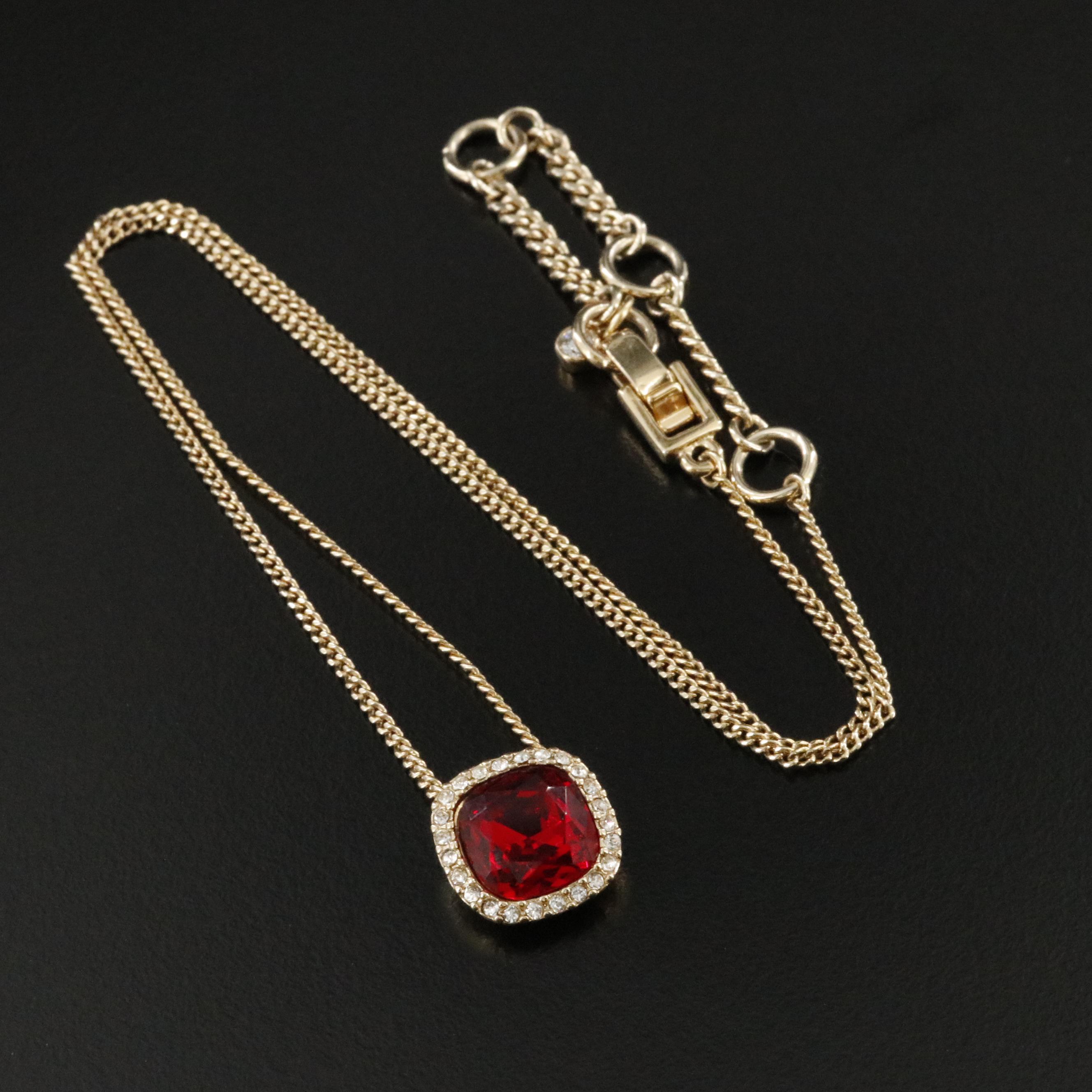 Givenchy Red Crystal Halo Pendant Necklace