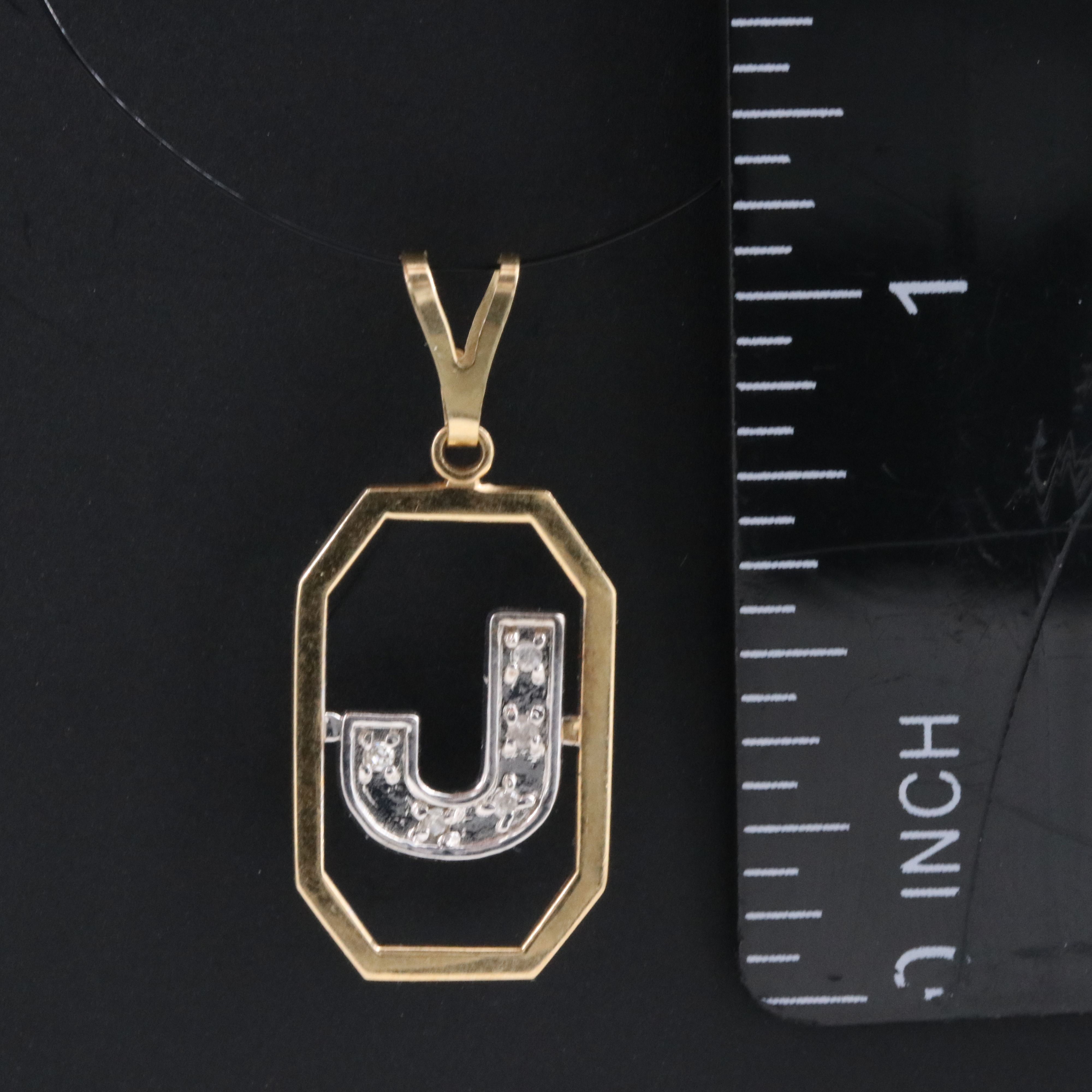 14K Diamond Initial J Pendant