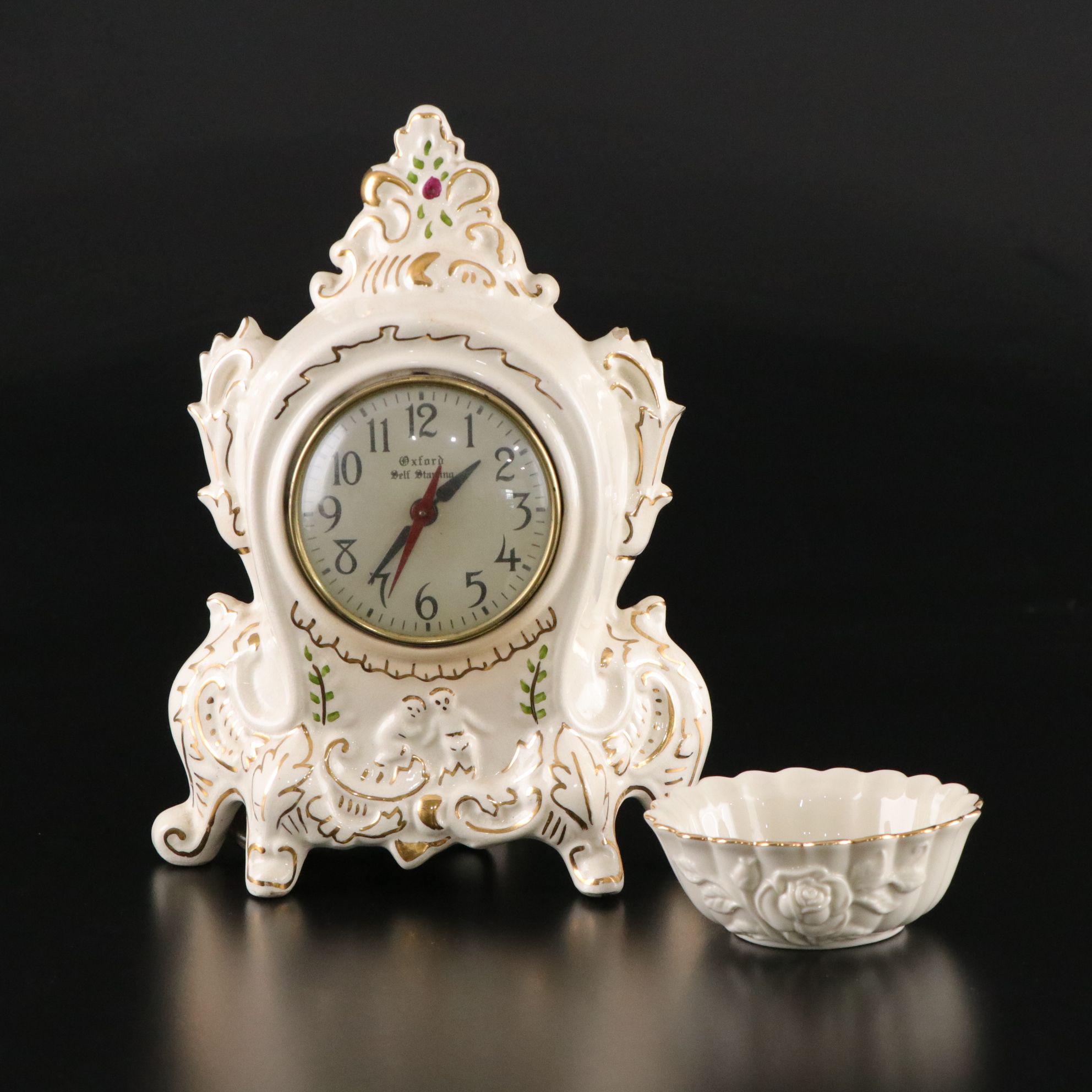 Oxford 22K Gold Painted Desk Clock with Nut Bowl