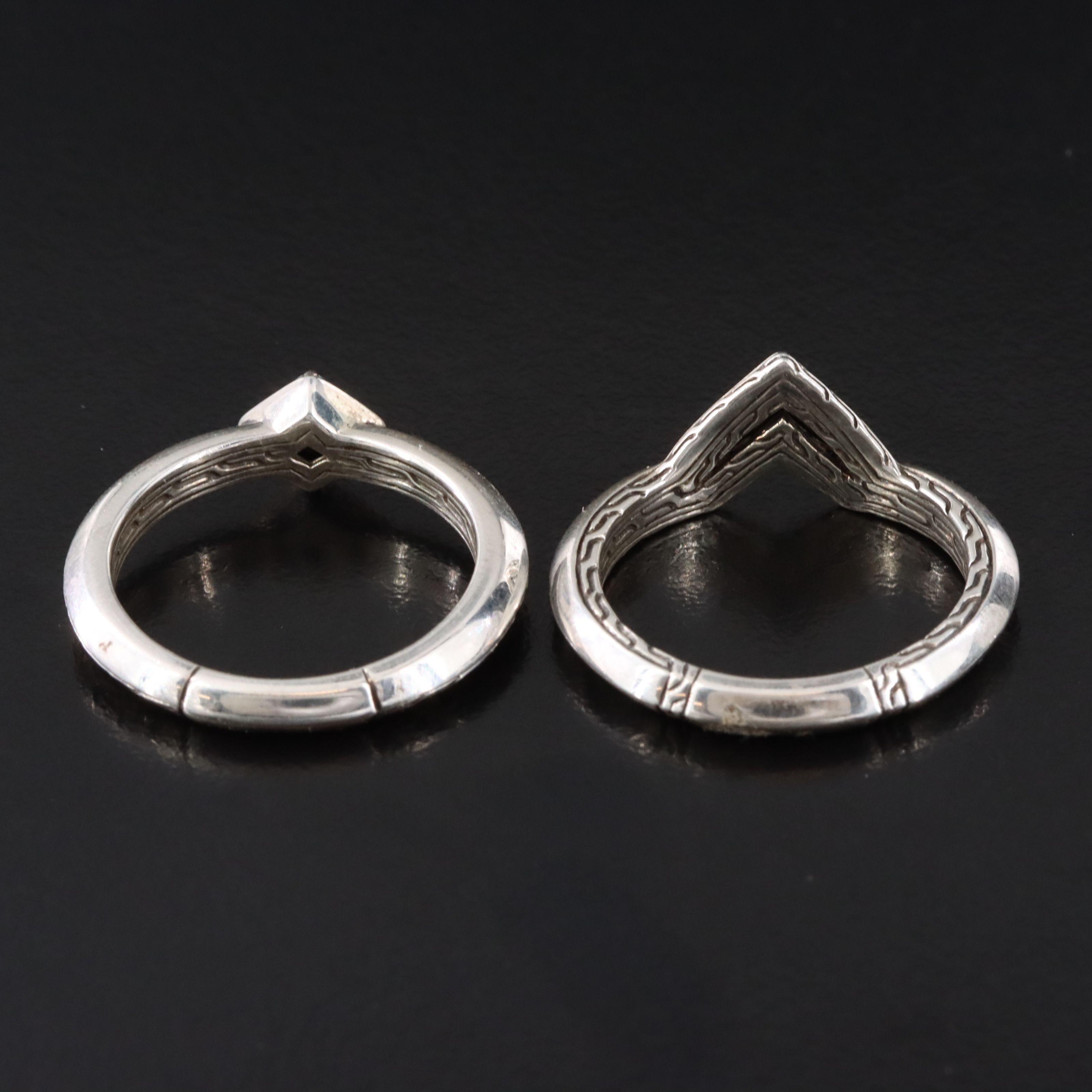 John Hardy Tiga Sterling Black Sapphire and Spinel Stacking Ring Set