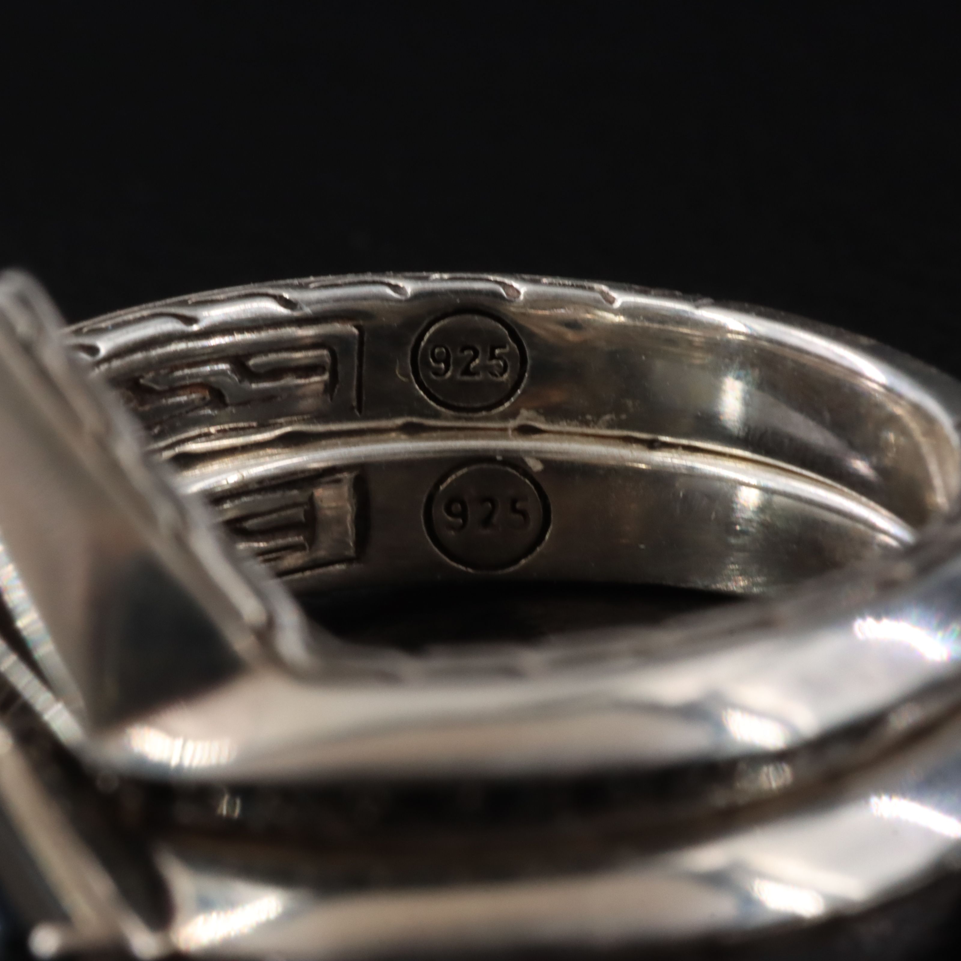 John Hardy Tiga Sterling Black Sapphire and Spinel Stacking Ring Set