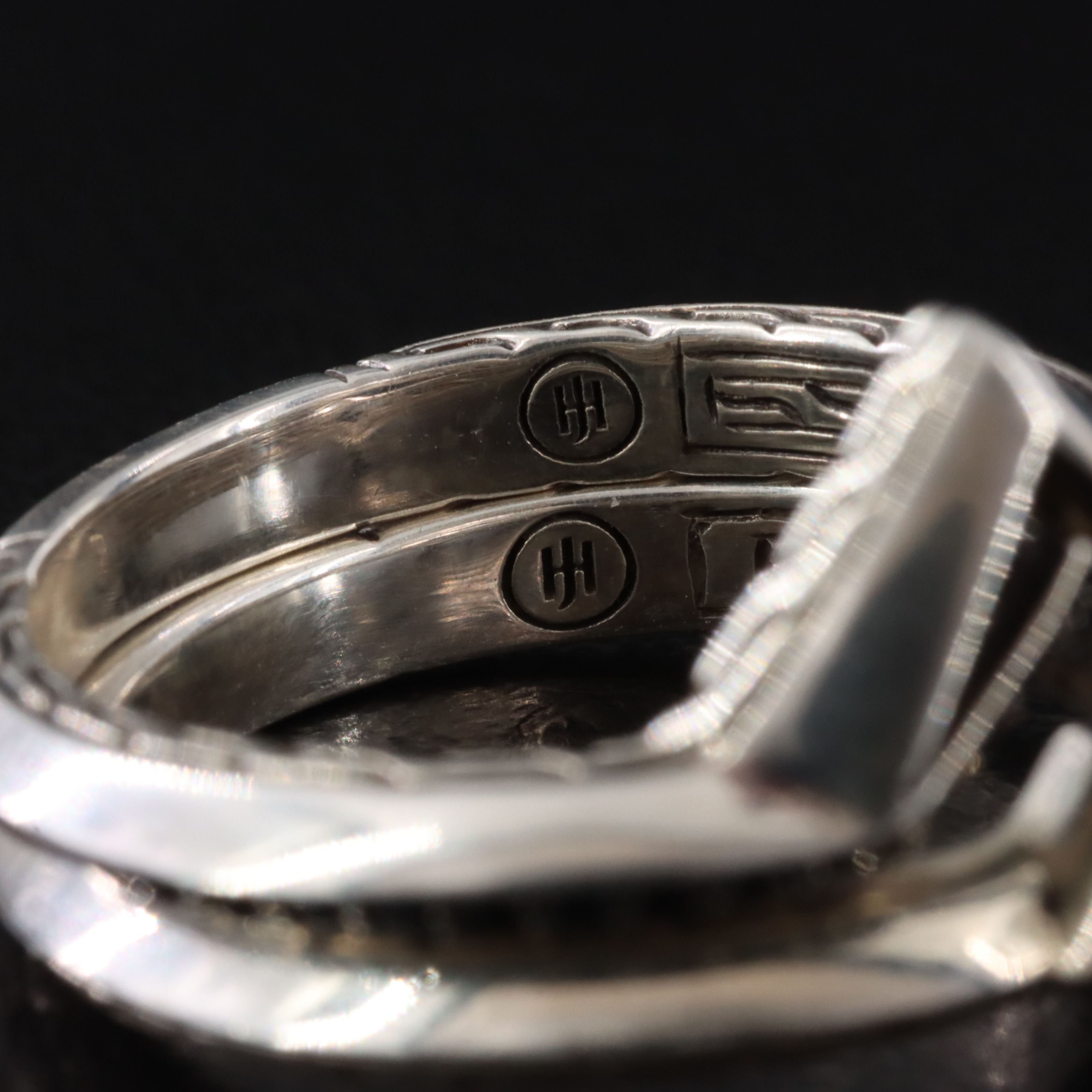 John Hardy Tiga Sterling Black Sapphire and Spinel Stacking Ring Set