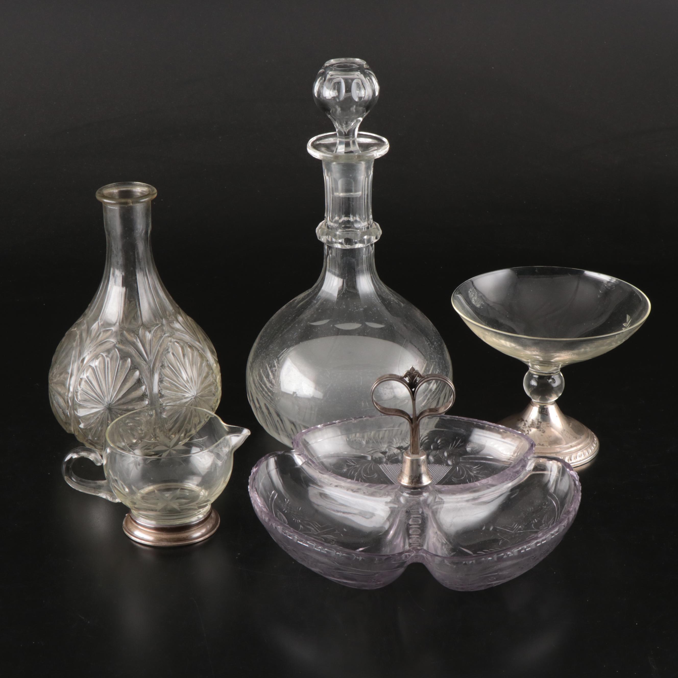 Duchin Weighted Sterling Base Compote with Other Tableware and Decanters
