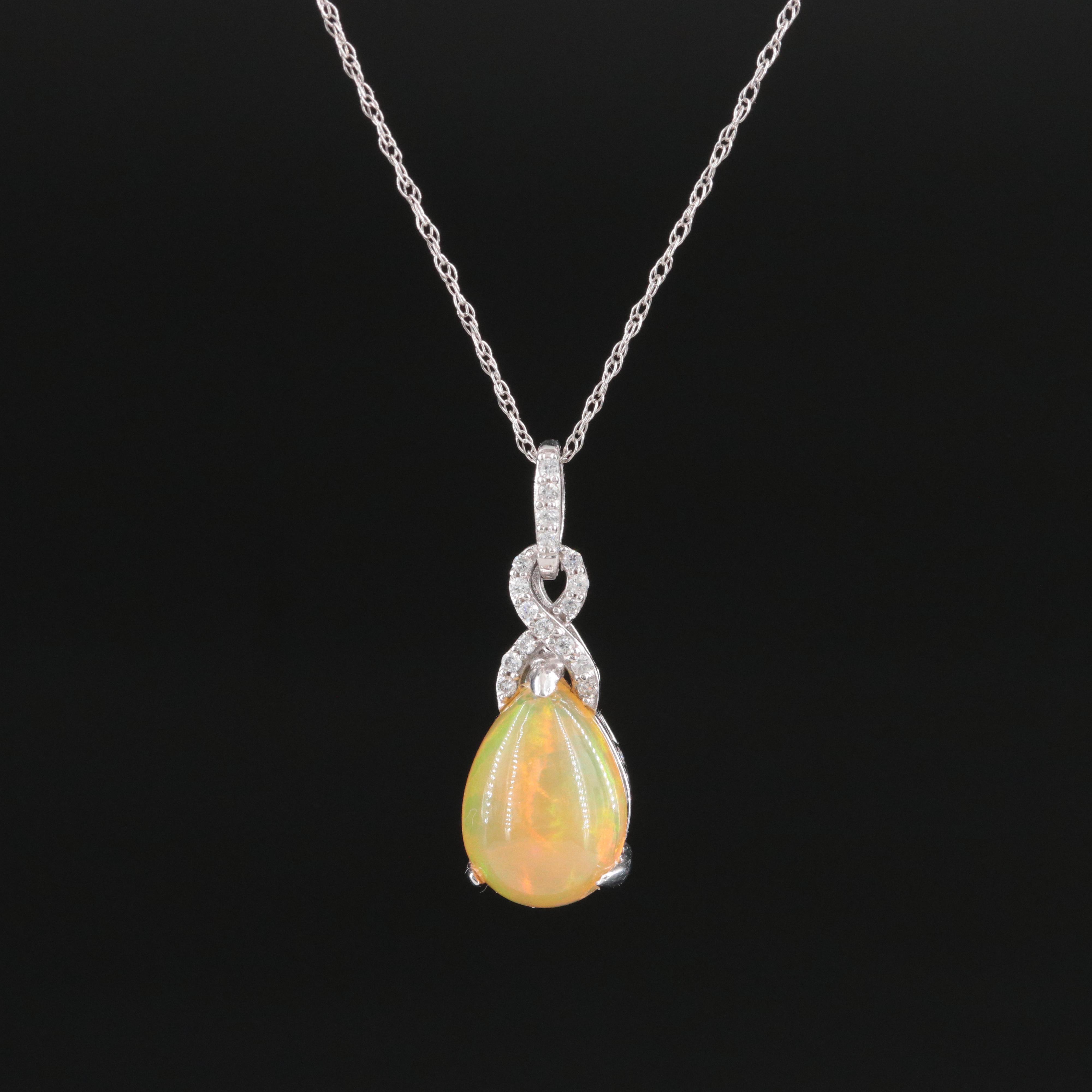 14K Opal and Diamond Pendant Necklace
