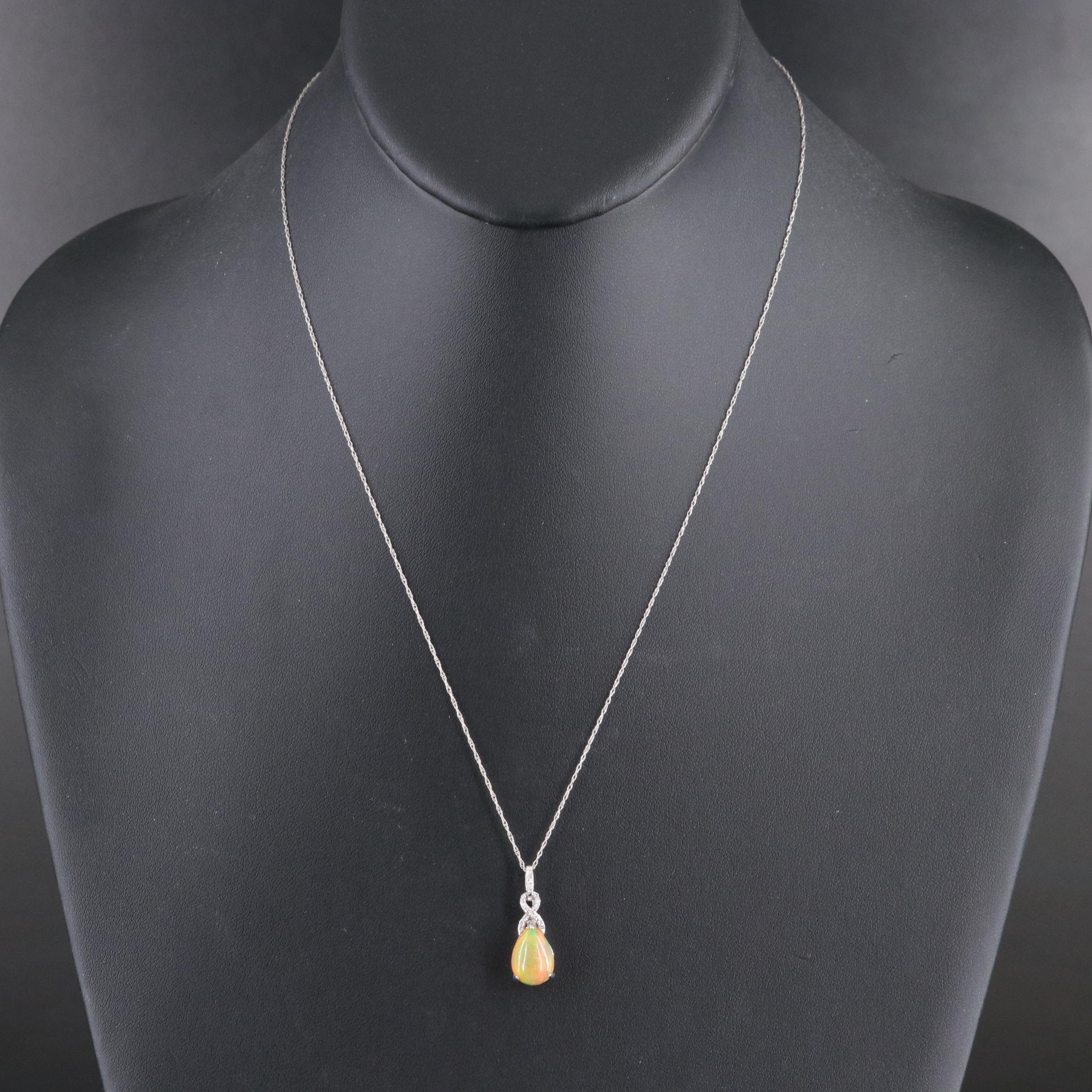 14K Opal and Diamond Pendant Necklace