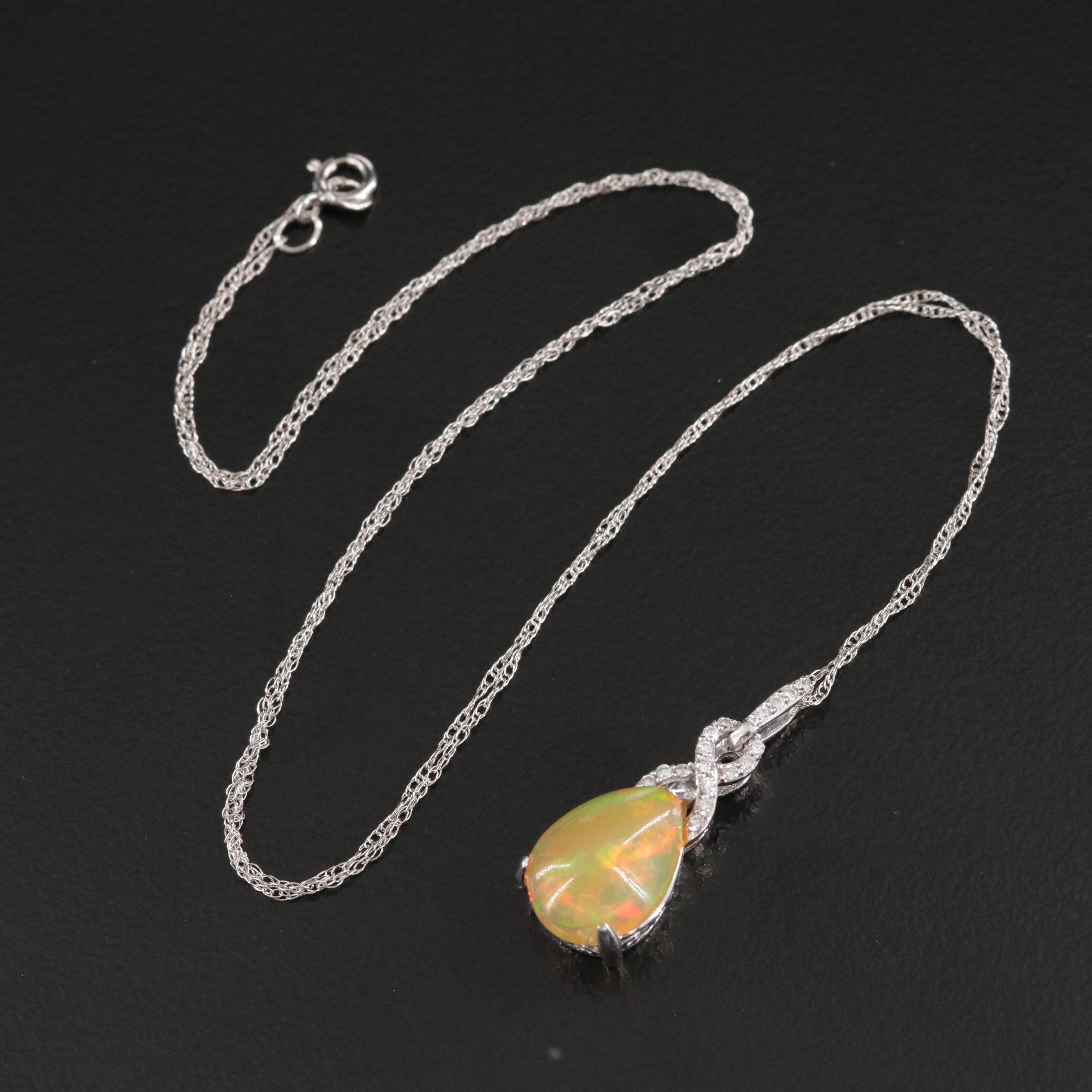 14K Opal and Diamond Pendant Necklace